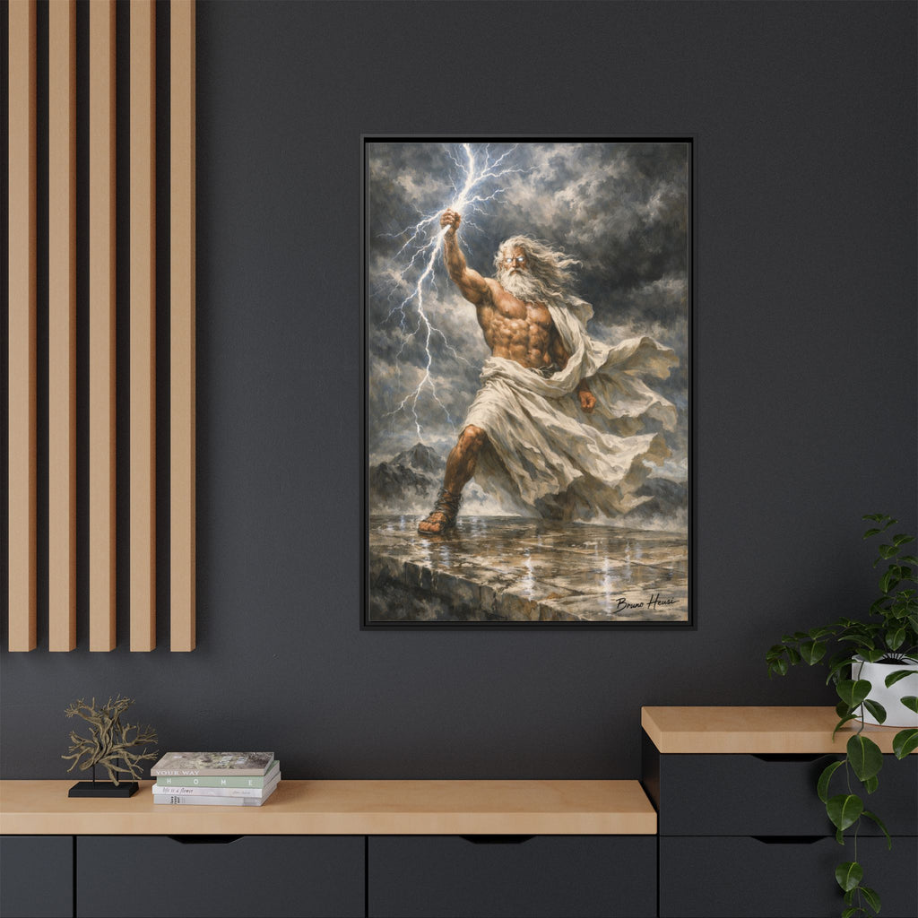 Framed Matte Canvas - Zeus Lightning God Wall Art