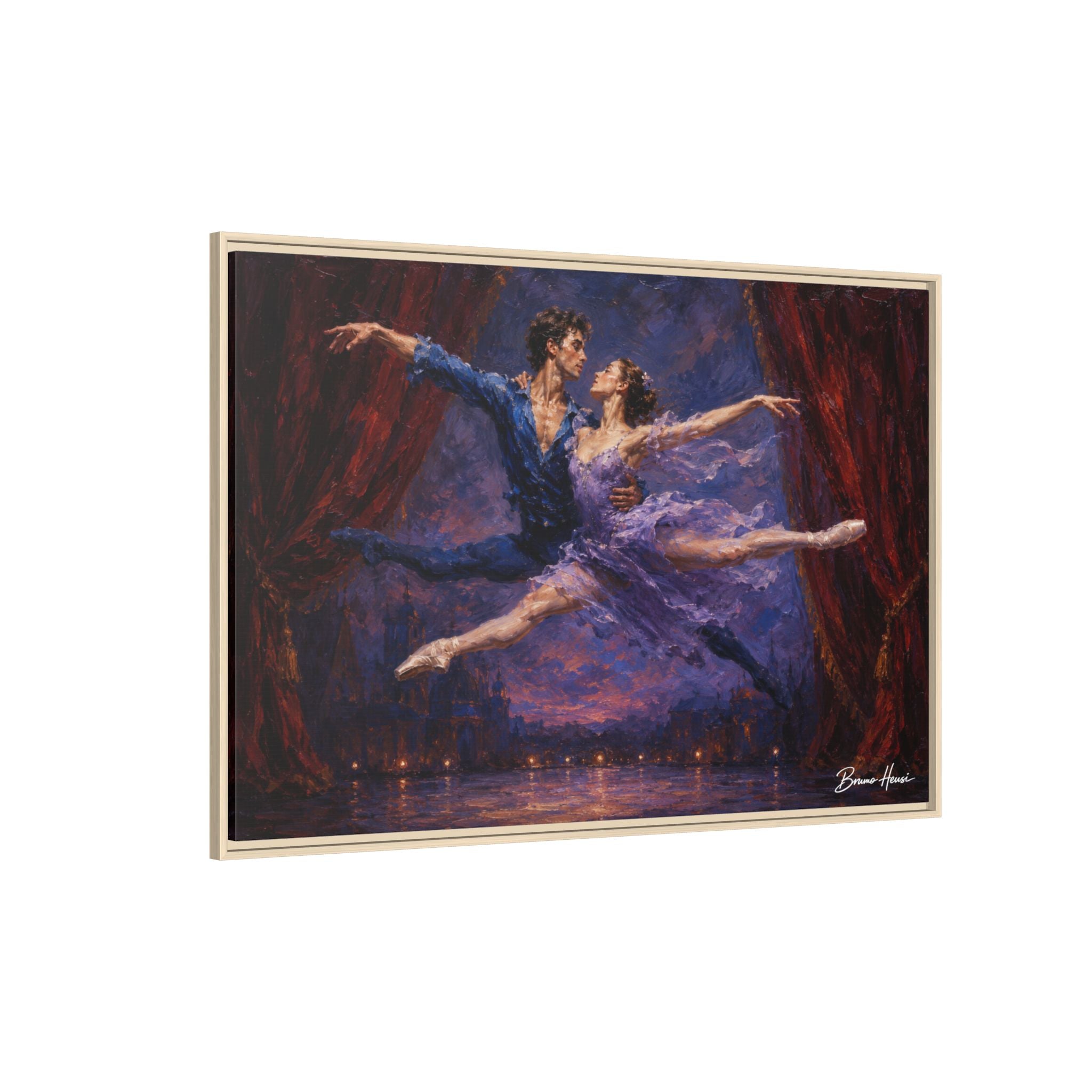 Framed Ballet Canvas Print — Romantic Dancing Couple Wall Art