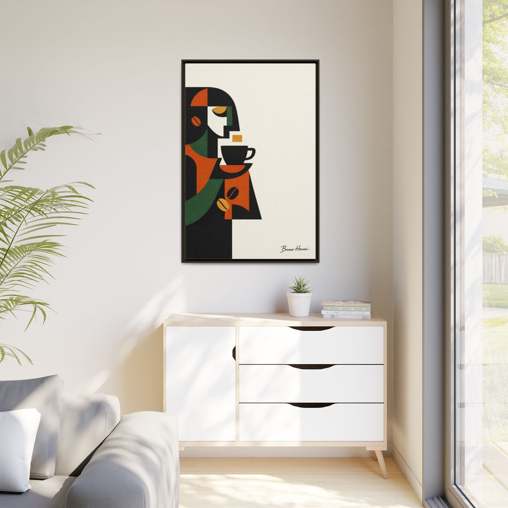 Abstract Coffee Drinker Framed Canvas Print — Modern Café Wall Art