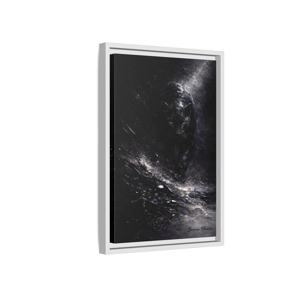 Cosmic Black Panther Matte Framed Canvas – Dark Abstract Wildlife Wall Art