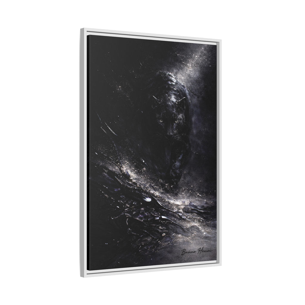 Cosmic Black Panther Matte Framed Canvas – Dark Abstract Wildlife Wall Art