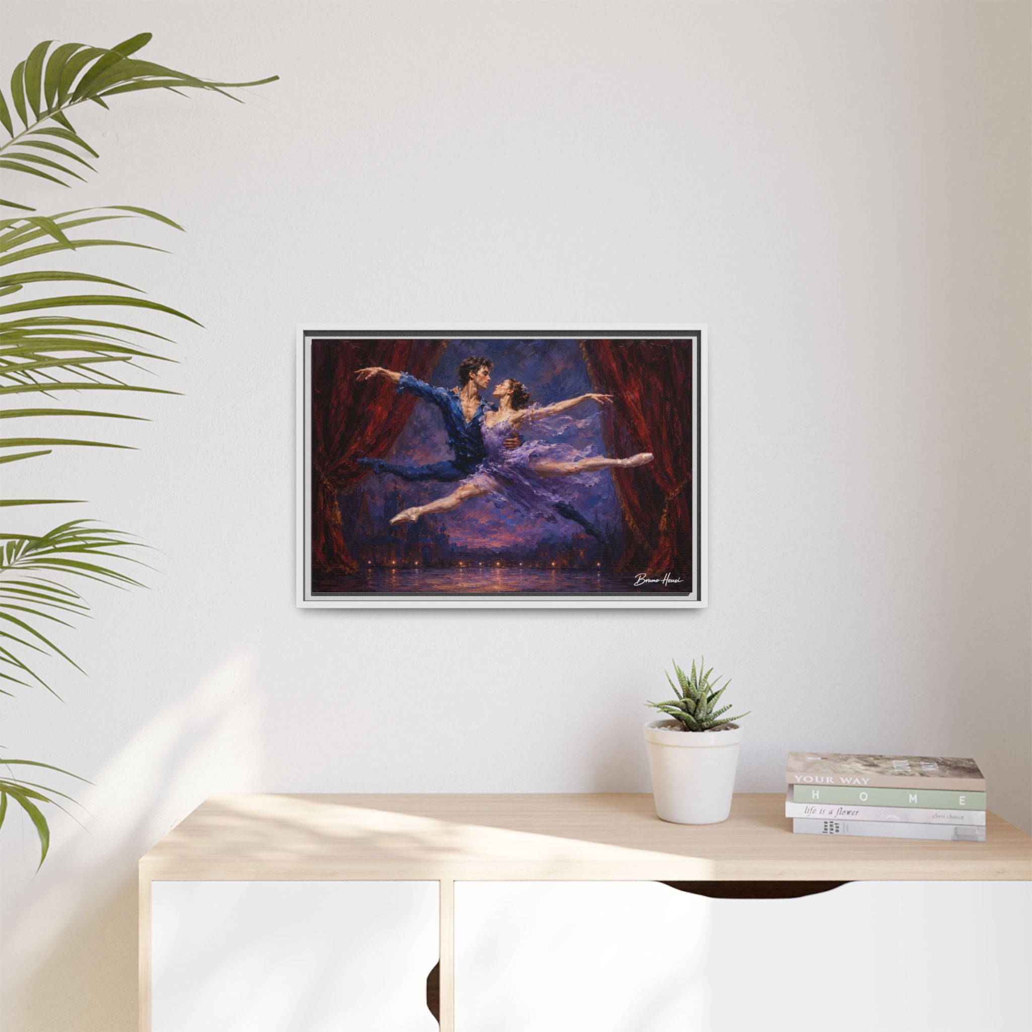 Framed Ballet Canvas Print — Romantic Dancing Couple Wall Art