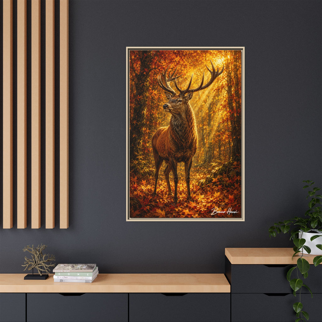 Majestic Stag Framed Canvas Wall Art — Autumn Forest Matte Print