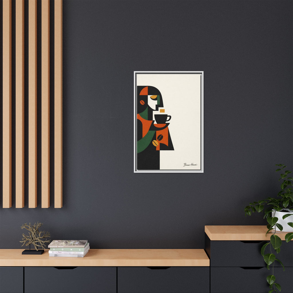 Abstract Coffee Drinker Framed Canvas Print — Modern Café Wall Art