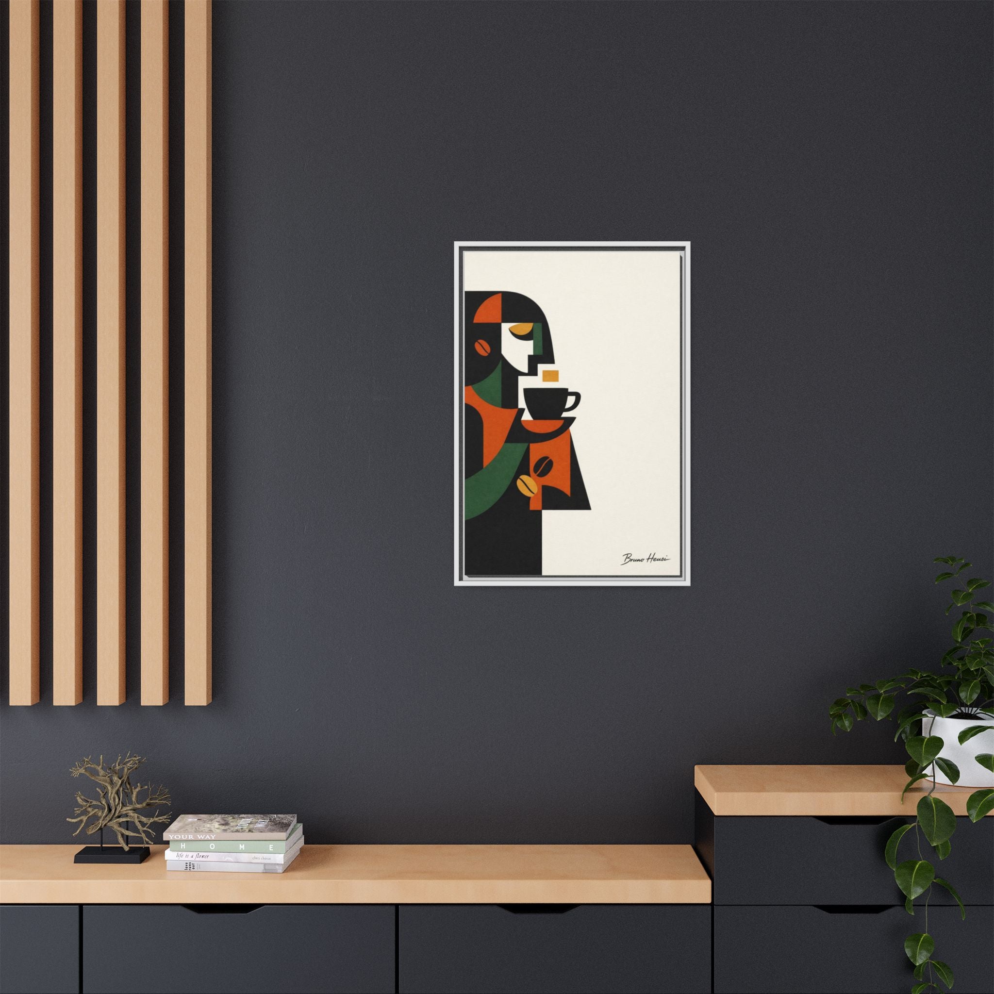 Abstract Coffee Drinker Framed Canvas Print — Modern Café Wall Art
