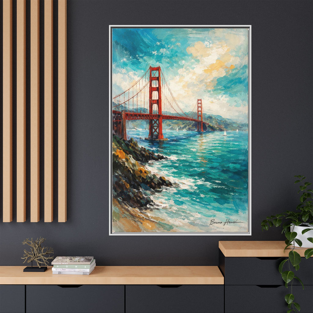Golden Gate Bridge Seascape Matte Canvas Framed Wall Art
