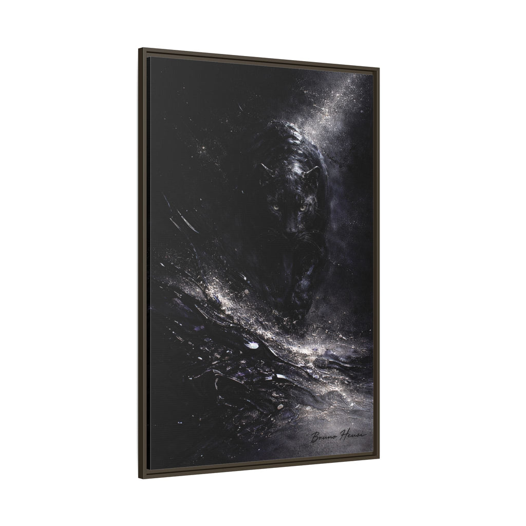 Cosmic Black Panther Matte Framed Canvas – Dark Abstract Wildlife Wall Art