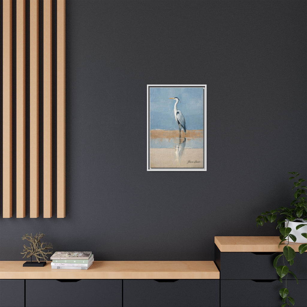Framed Heron Canvas Art – Coastal Shorebird Wall Decor