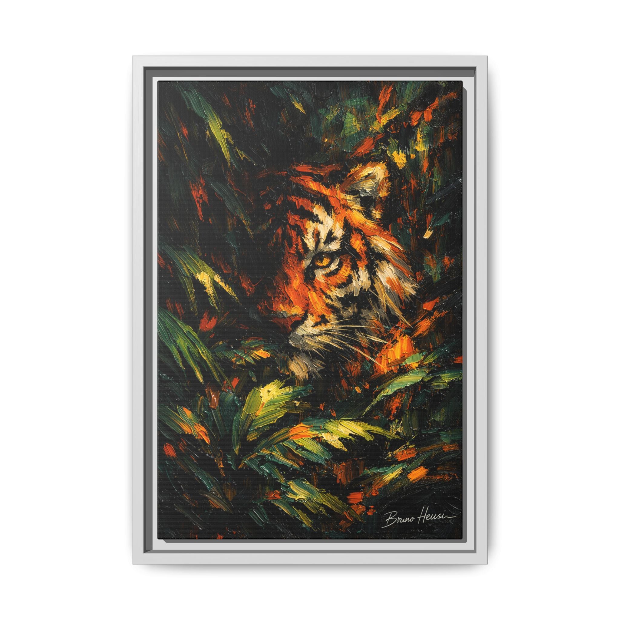 Framed Matte Canvas - Vibrant Tiger Jungle Print