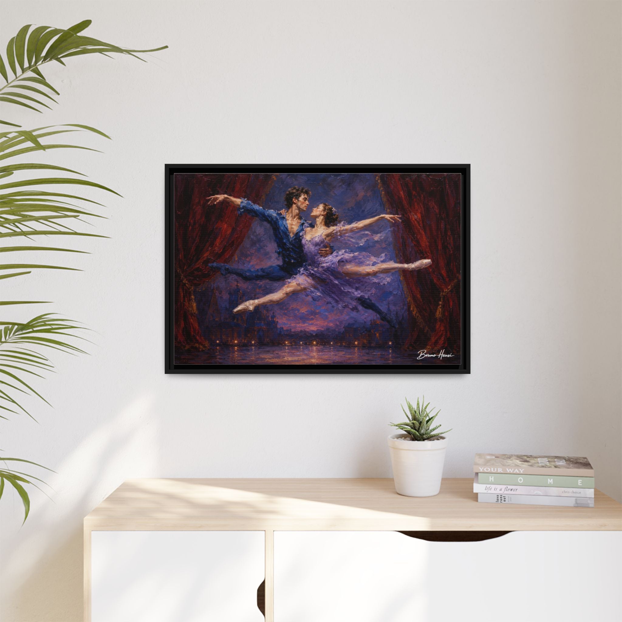Framed Ballet Canvas Print — Romantic Dancing Couple Wall Art