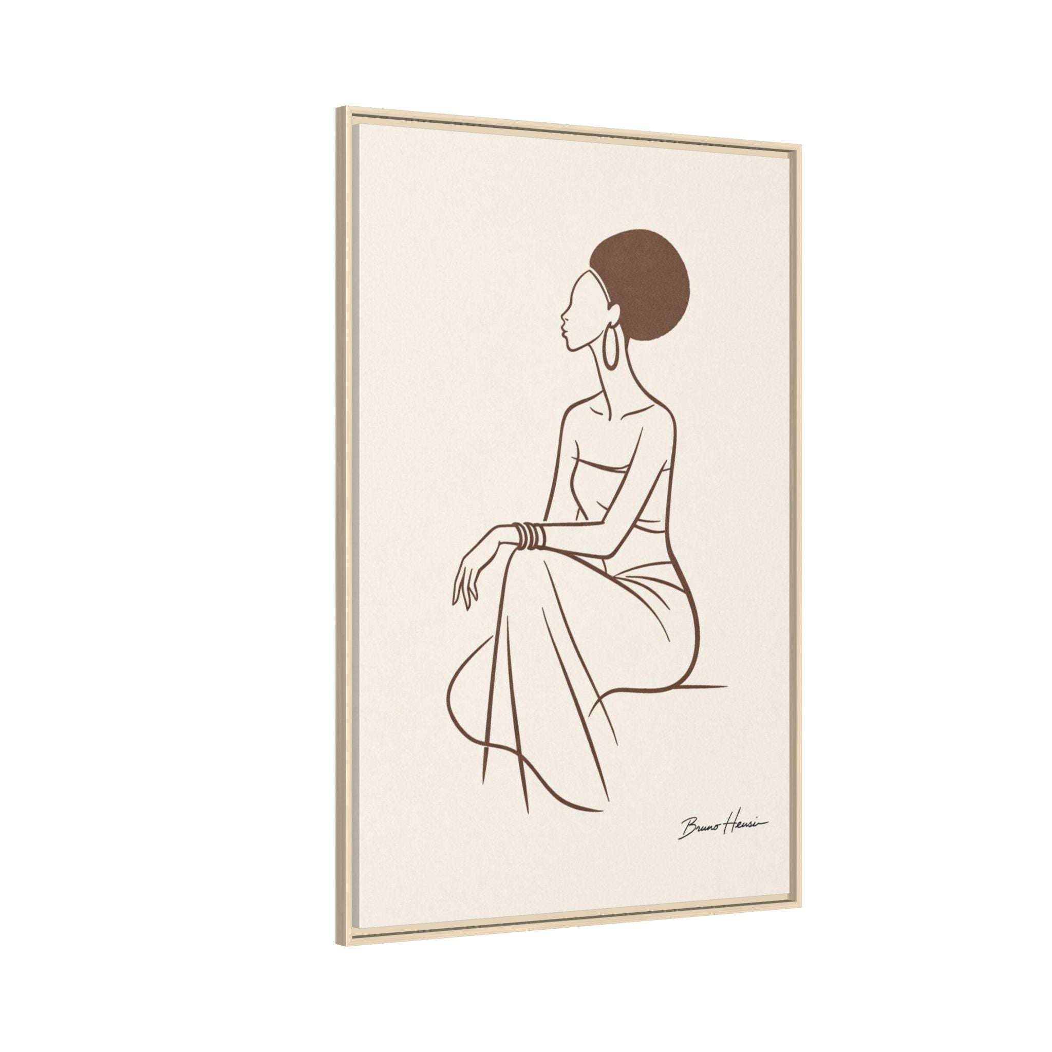 Elegant Minimalist Line Art Woman — Framed Matte Canvas Wall Art