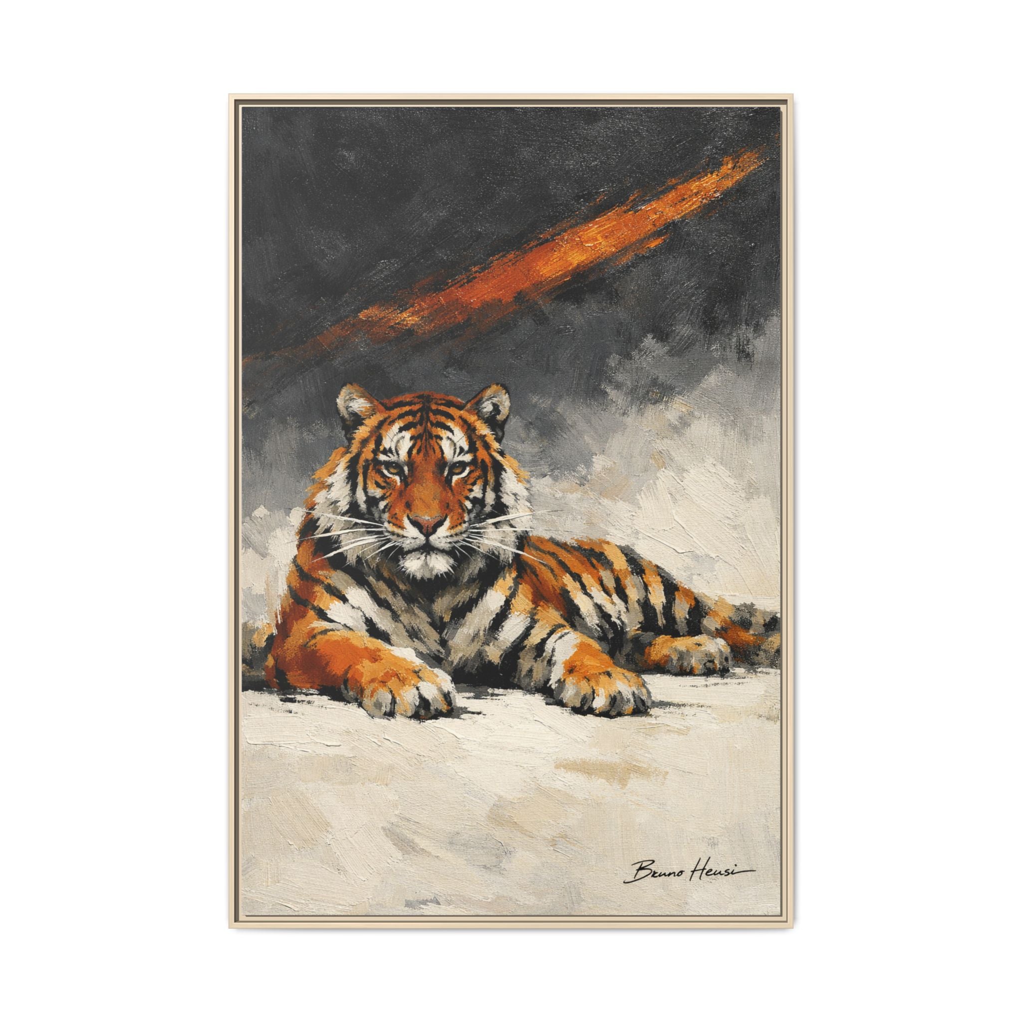 Framed Tiger Canvas Wall Art — Majestic Orange & Gray Matte Print