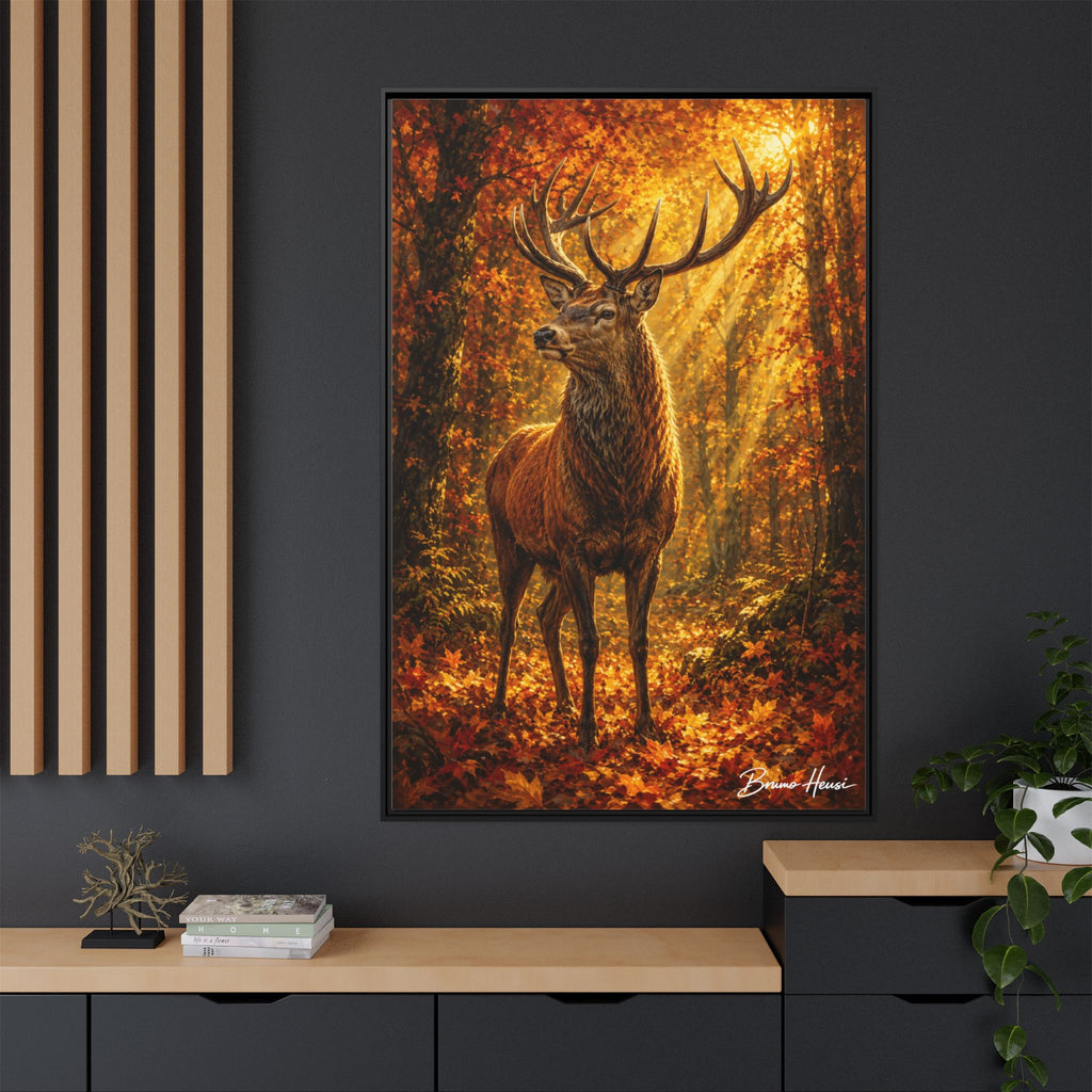 Majestic Stag Framed Canvas Wall Art — Autumn Forest Matte Print