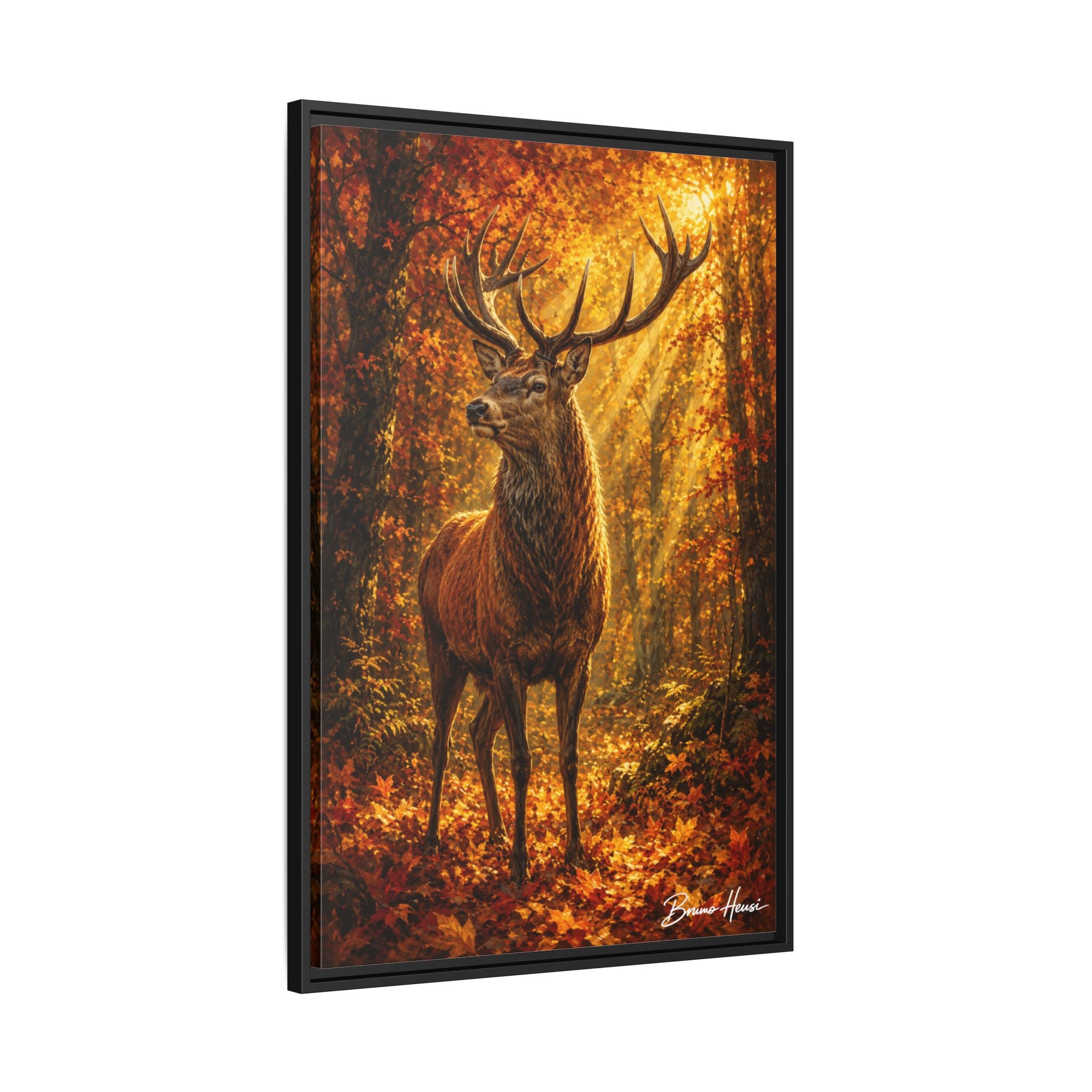 Majestic Stag Framed Canvas Wall Art — Autumn Forest Matte Print
