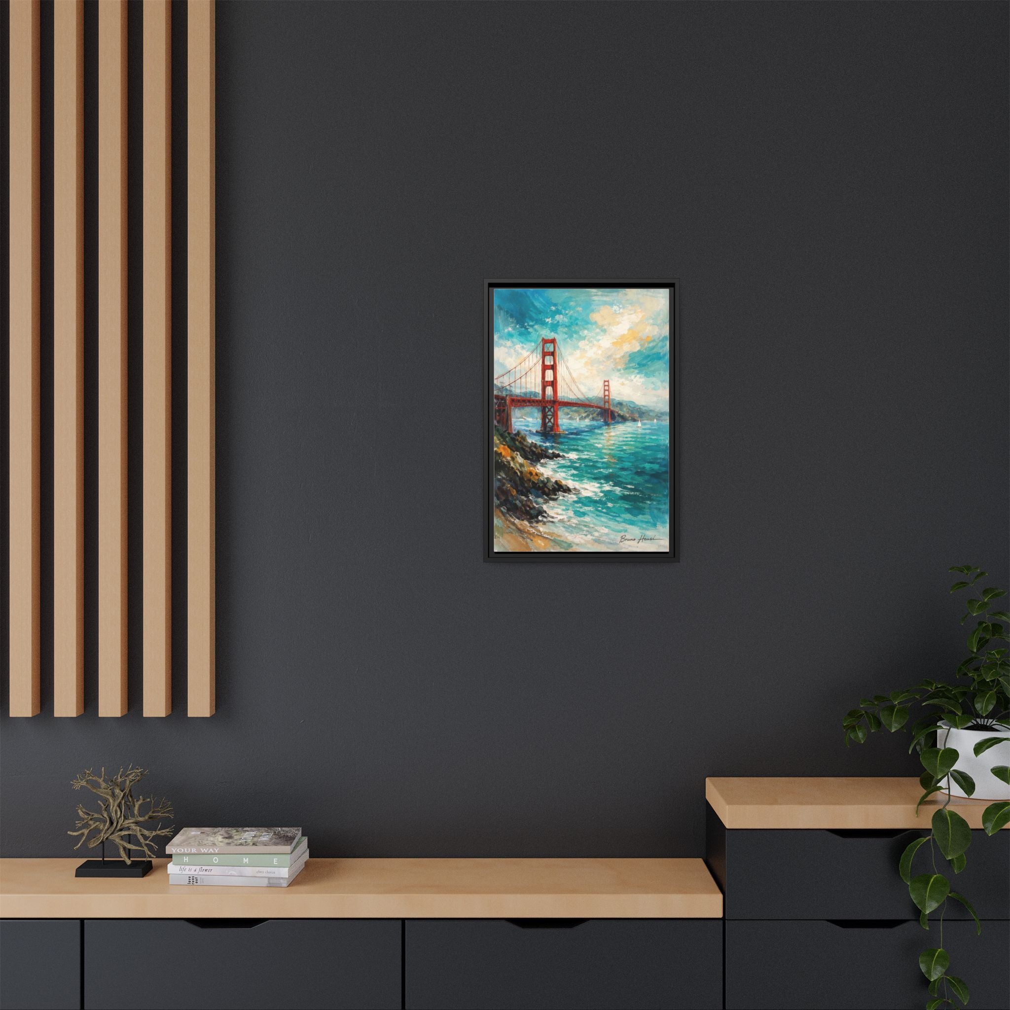 Golden Gate Bridge Seascape Matte Canvas Framed Wall Art