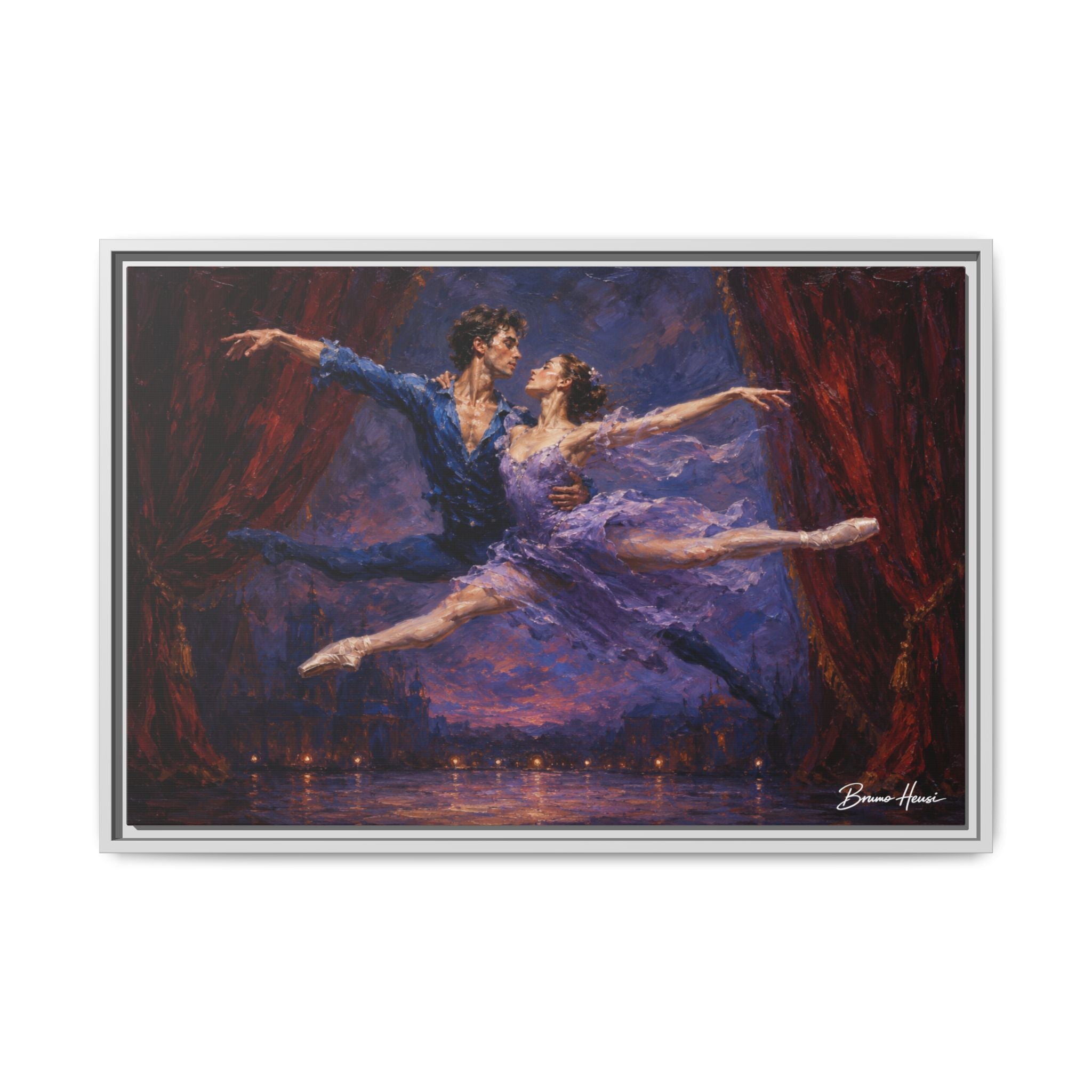 Framed Ballet Canvas Print — Romantic Dancing Couple Wall Art