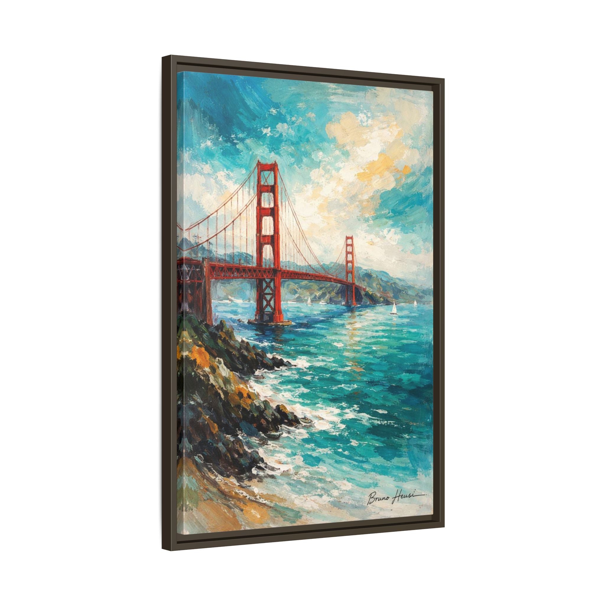 Golden Gate Bridge Seascape Matte Canvas Framed Wall Art