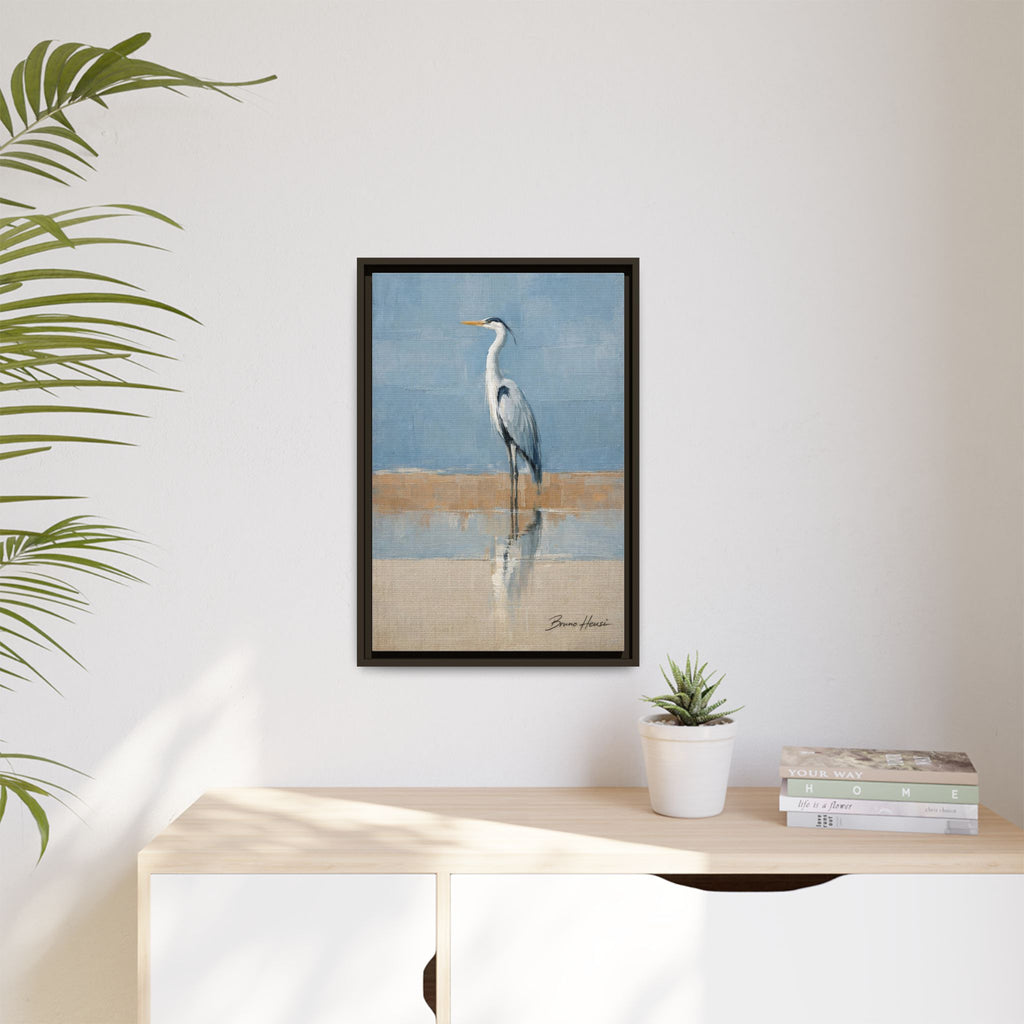 Framed Heron Canvas Art – Coastal Shorebird Wall Decor