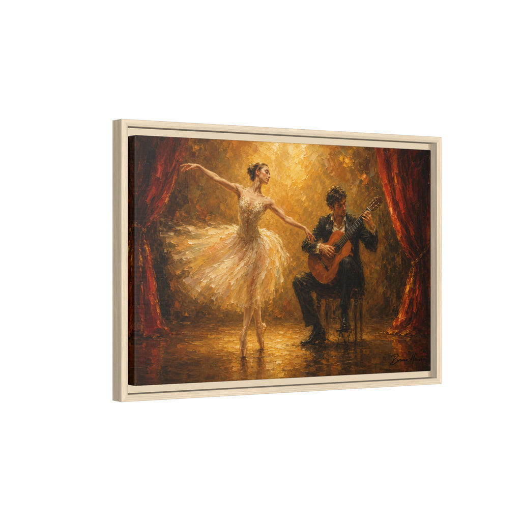 Ballet Dancer & Guitarist Framed Canvas Wall Art — Oil-Style Performance Print
