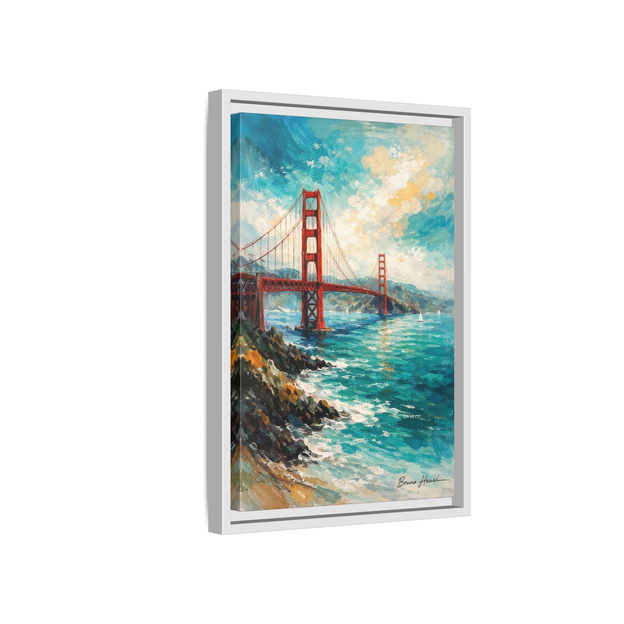 Golden Gate Bridge Seascape Matte Canvas Framed Wall Art