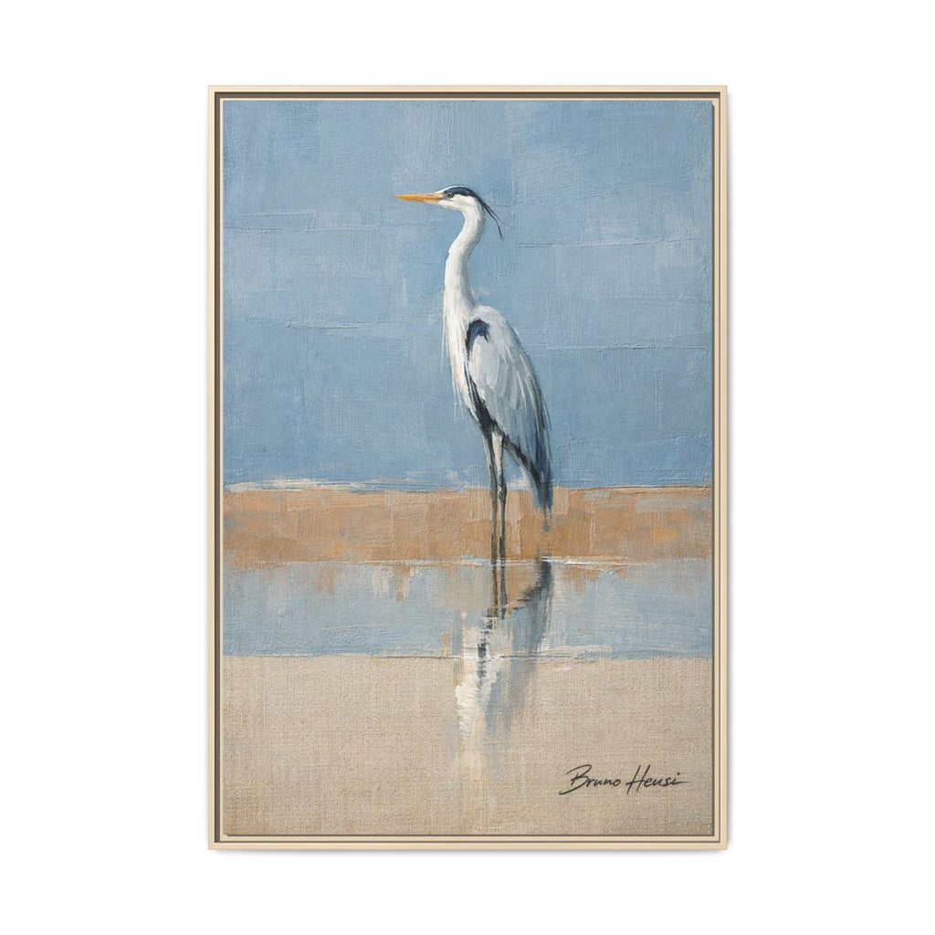 Framed Heron Canvas Art – Coastal Shorebird Wall Decor