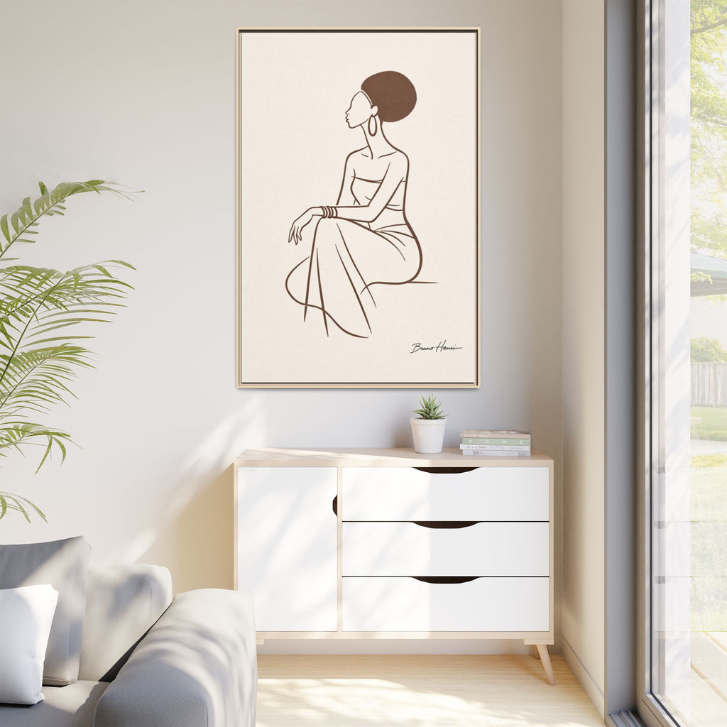 Elegant Minimalist Line Art Woman — Framed Matte Canvas Wall Art