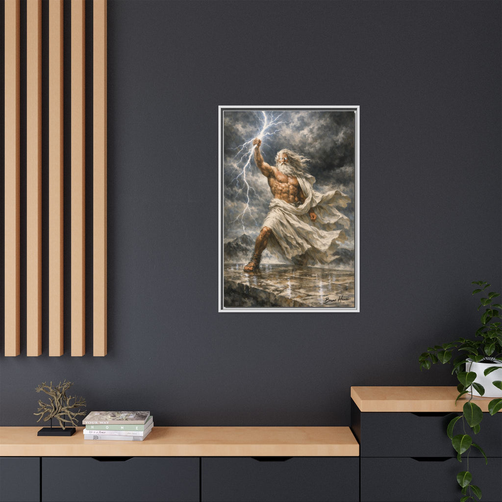 Framed Matte Canvas - Zeus Lightning God Wall Art