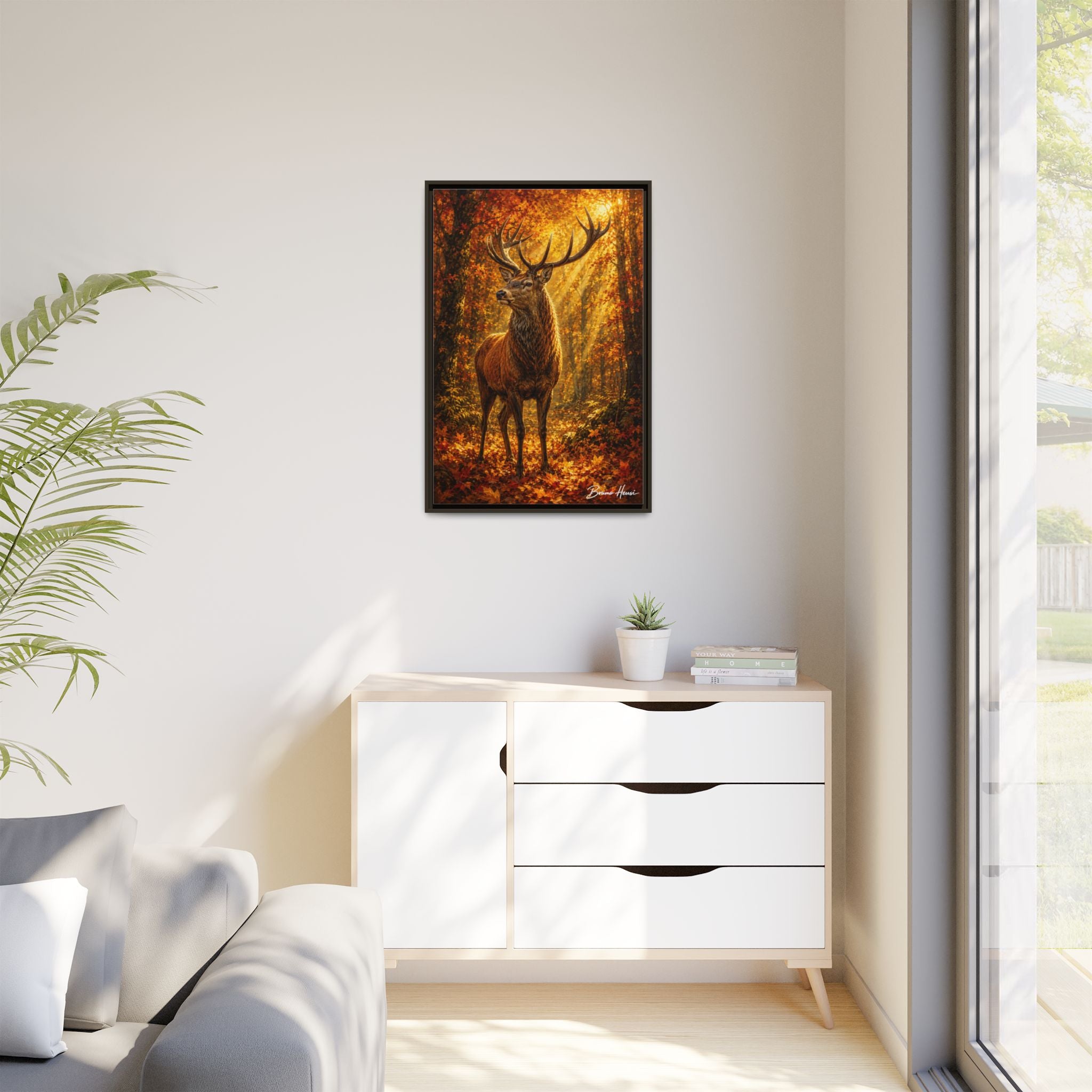 Majestic Stag Framed Canvas Wall Art — Autumn Forest Matte Print