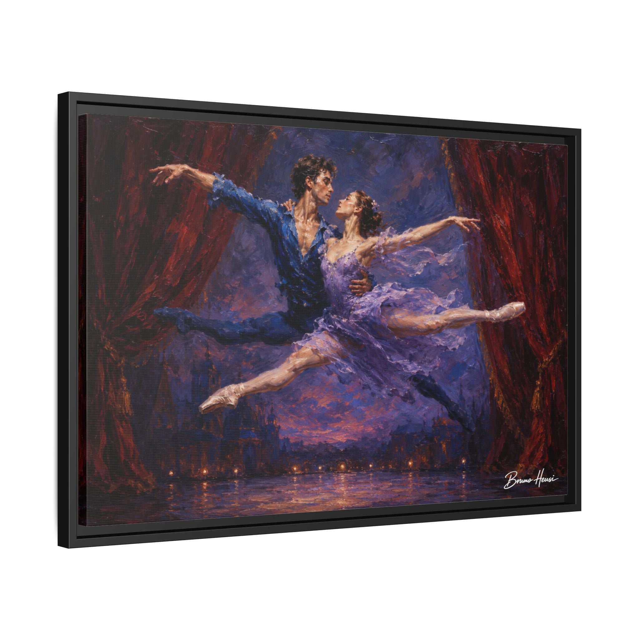 Framed Ballet Canvas Print — Romantic Dancing Couple Wall Art