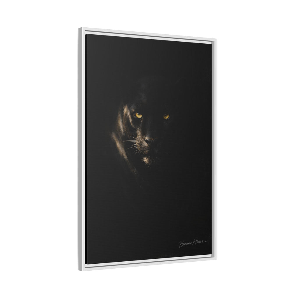 Framed Matte Canvas - Black Panther Wall Art with Golden Eyes