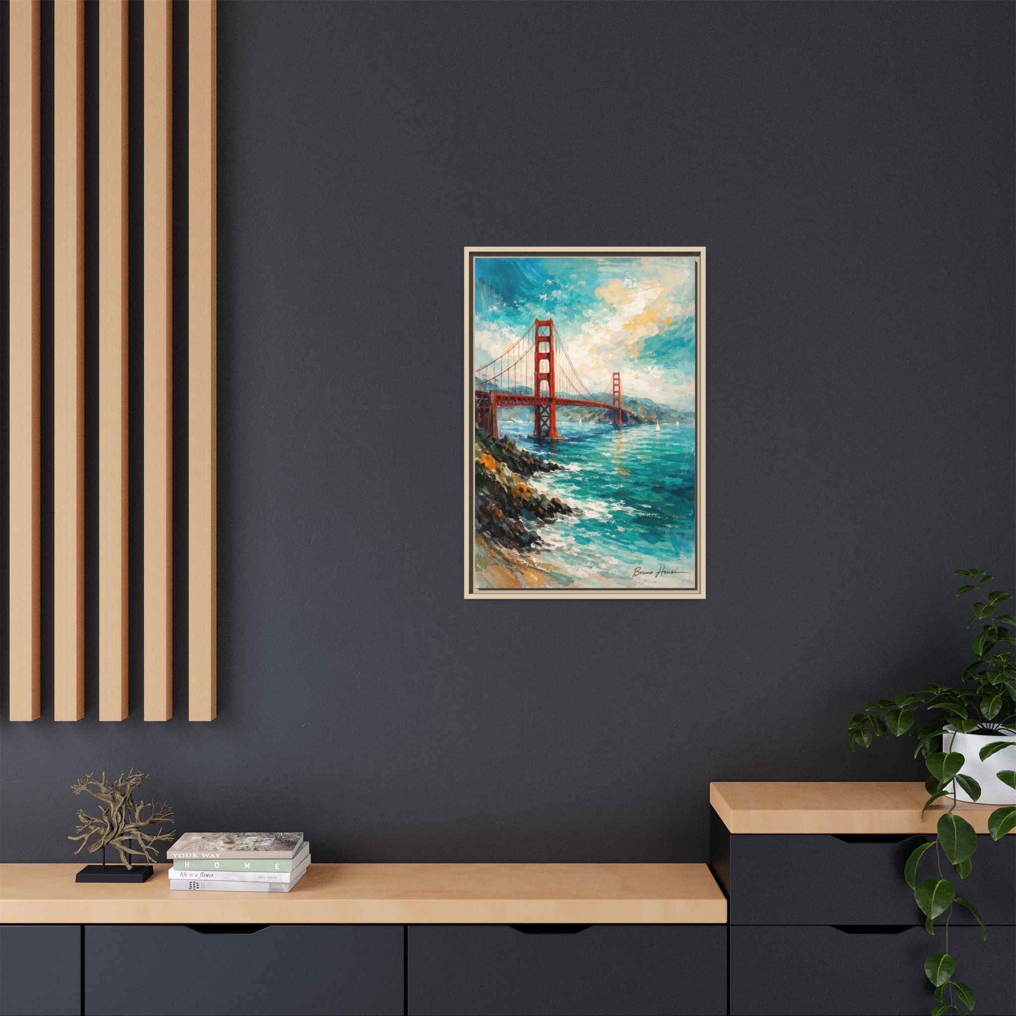 Golden Gate Bridge Seascape Matte Canvas Framed Wall Art