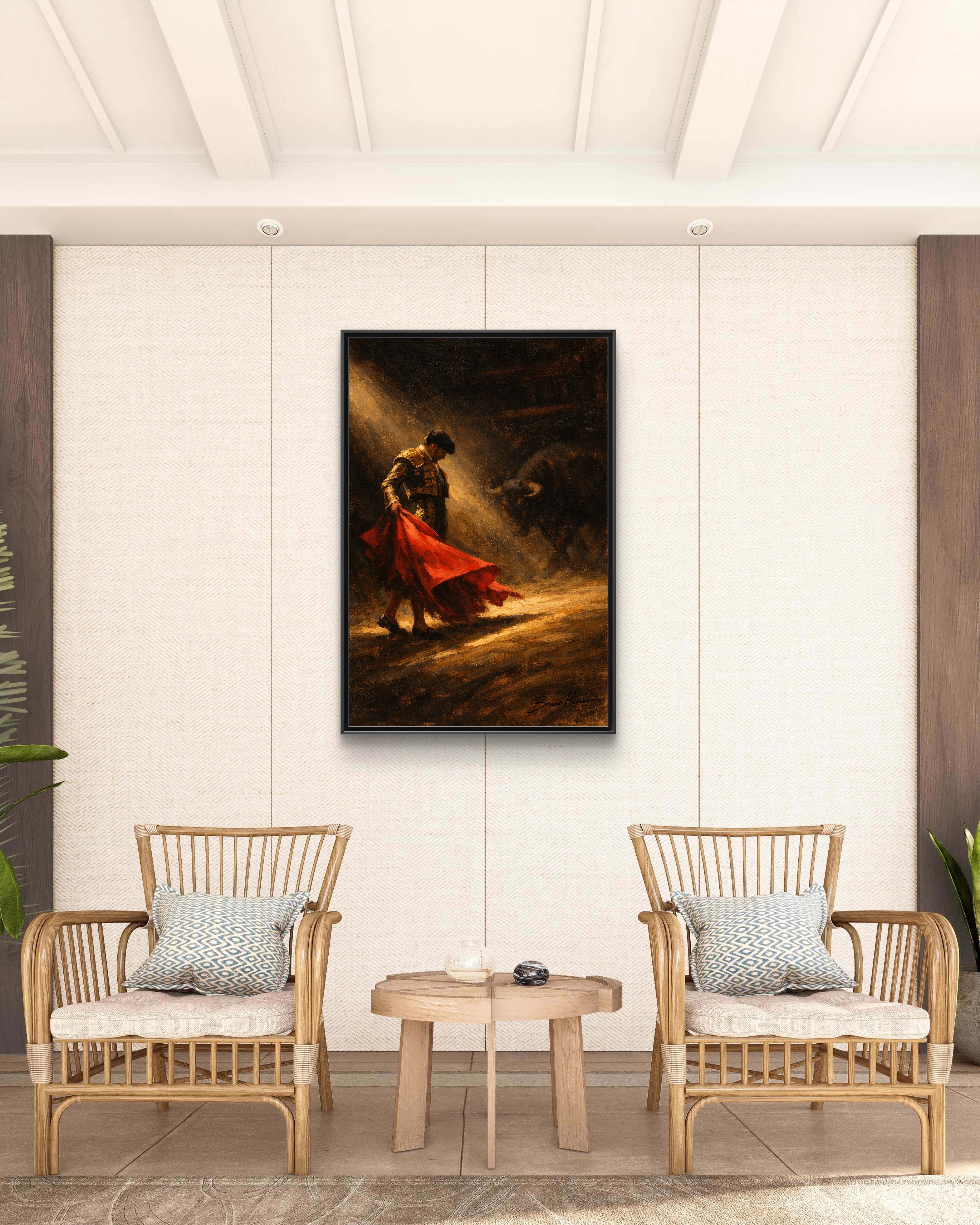 Matador Canvas Wall Art – Classic Spanish Bullfighting Scene Framed Print