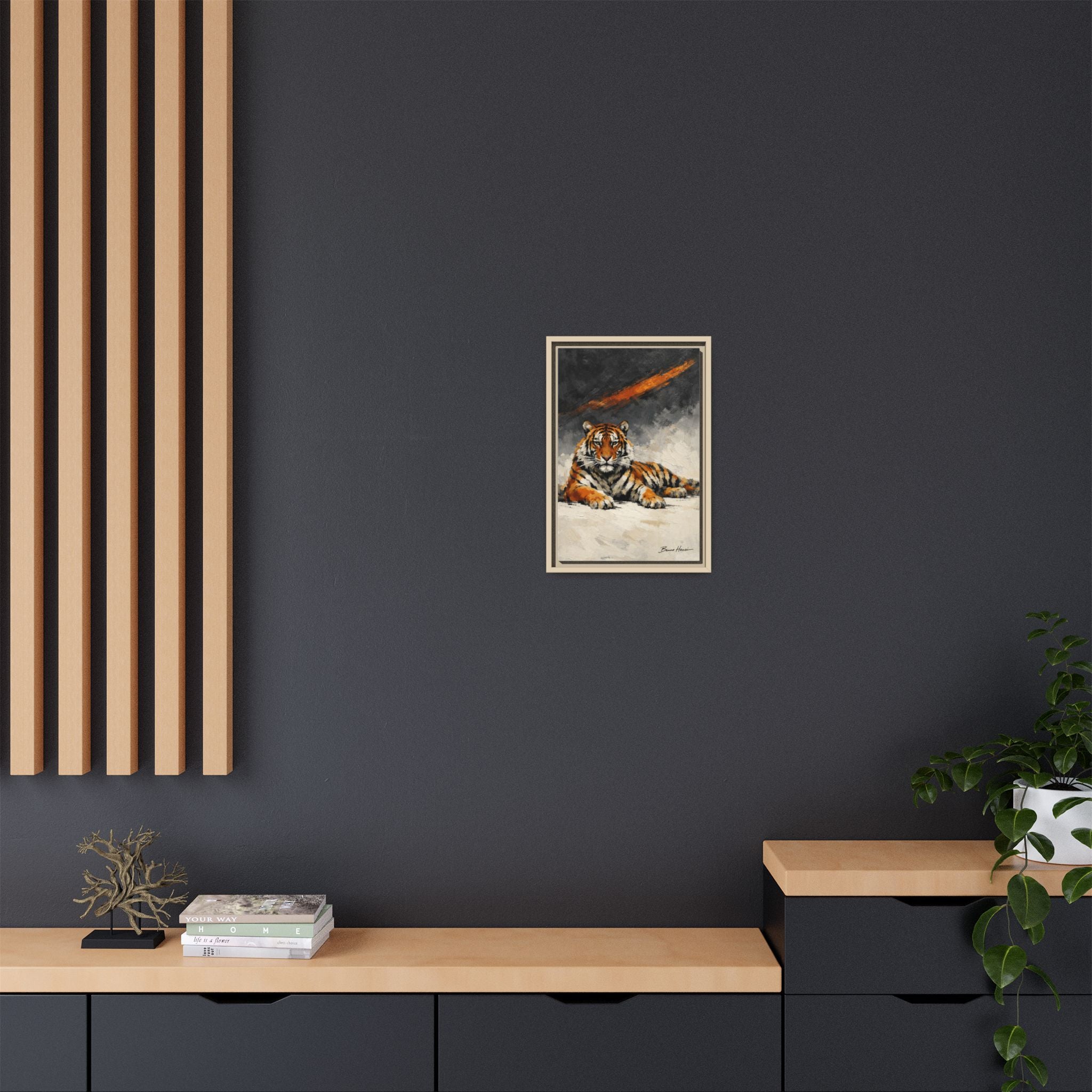 Framed Tiger Canvas Wall Art — Majestic Orange & Gray Matte Print