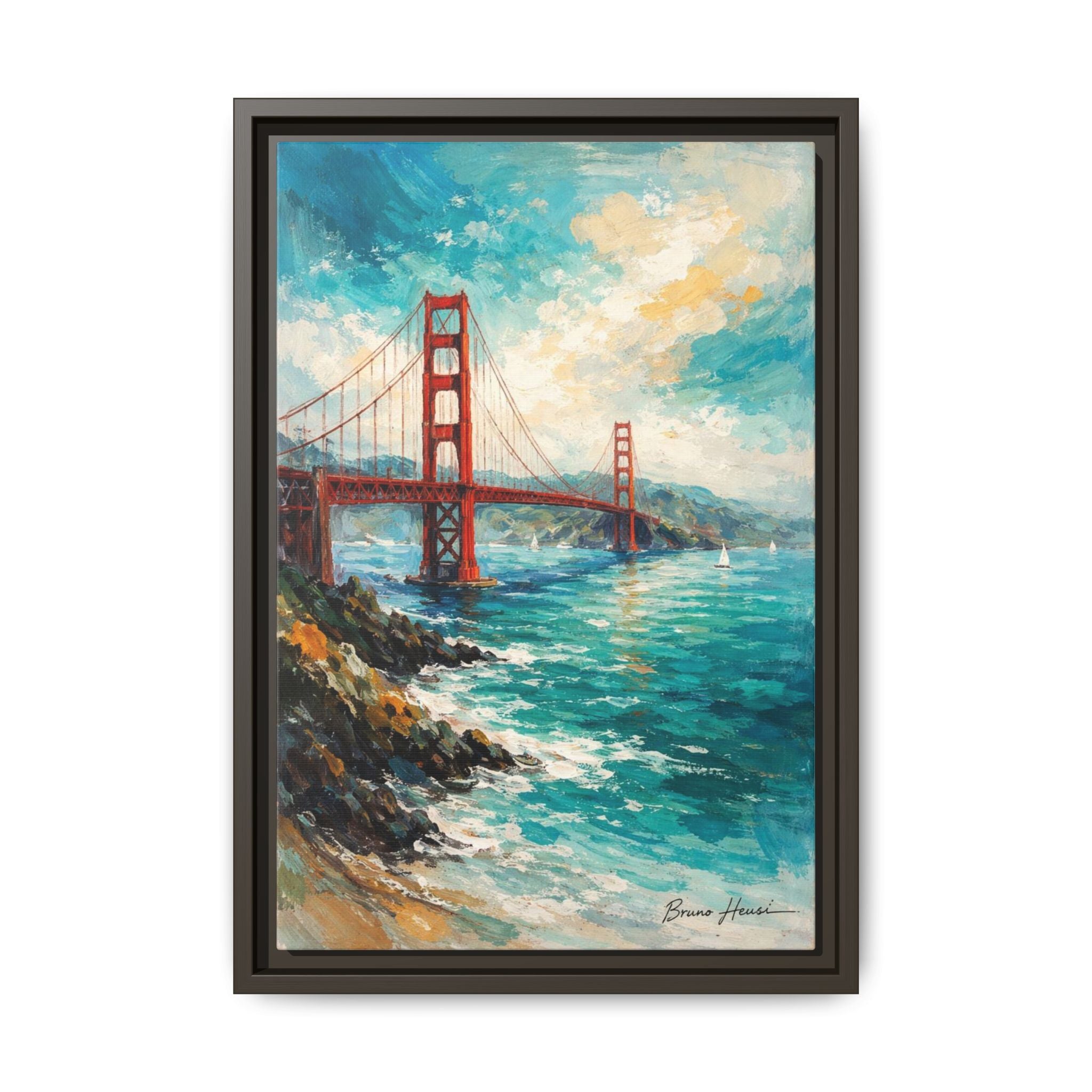 Golden Gate Bridge Seascape Matte Canvas Framed Wall Art