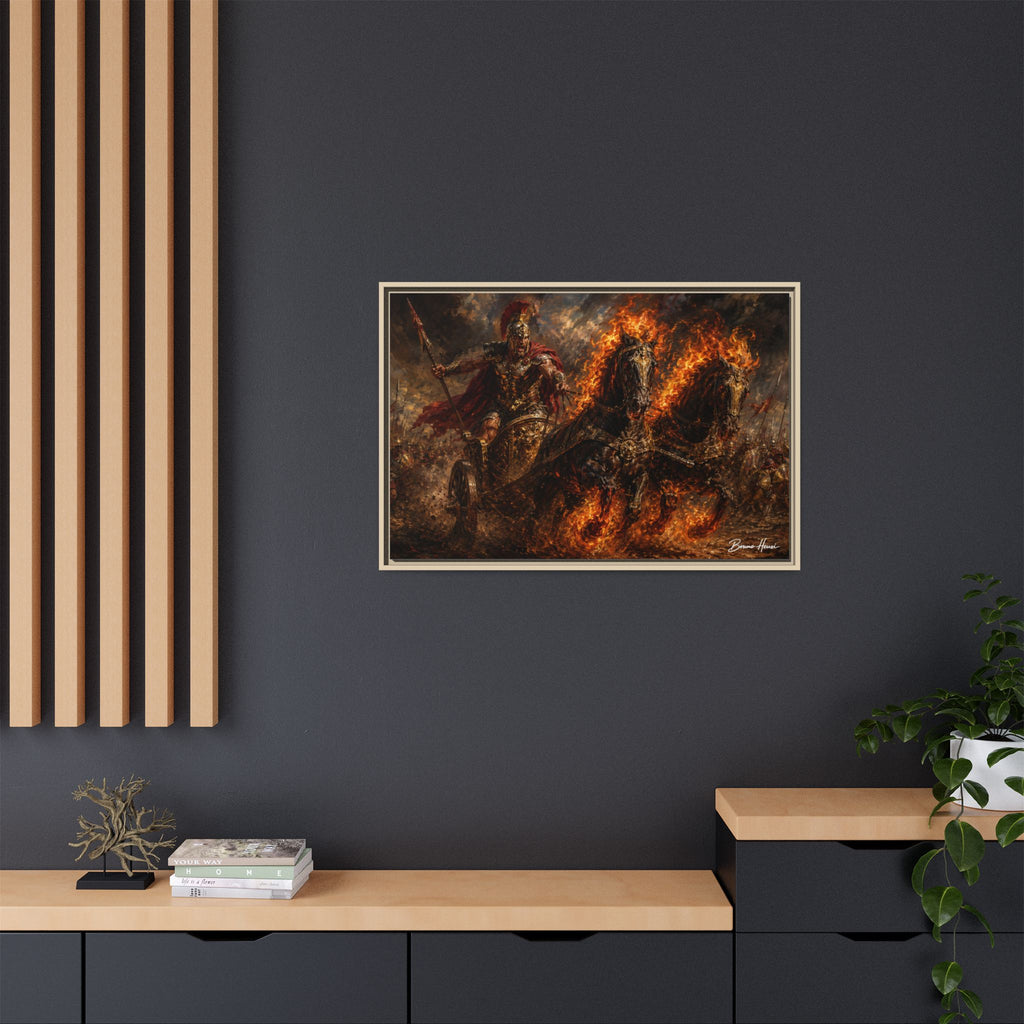 Flaming Chariot Framed Canvas Wall Art — Mythic Warrior Matte Print