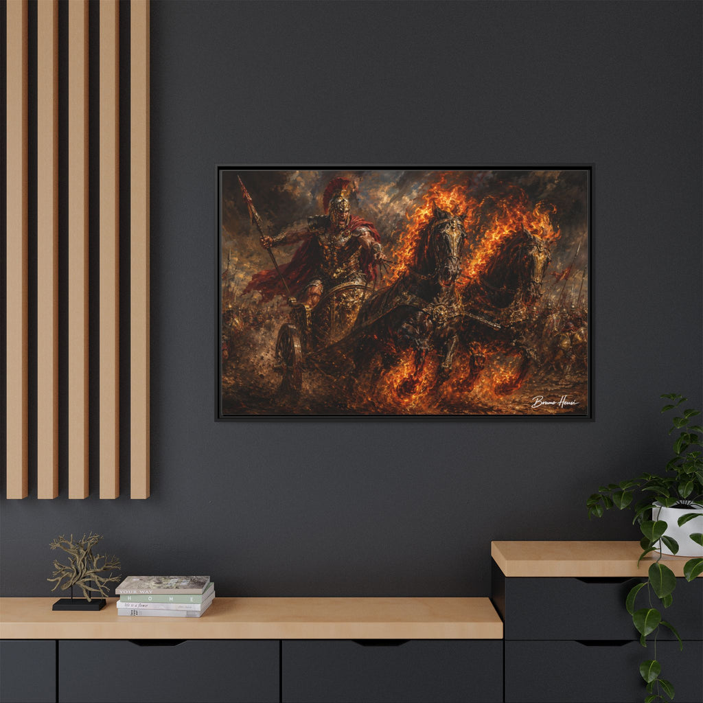 Flaming Chariot Framed Canvas Wall Art — Mythic Warrior Matte Print