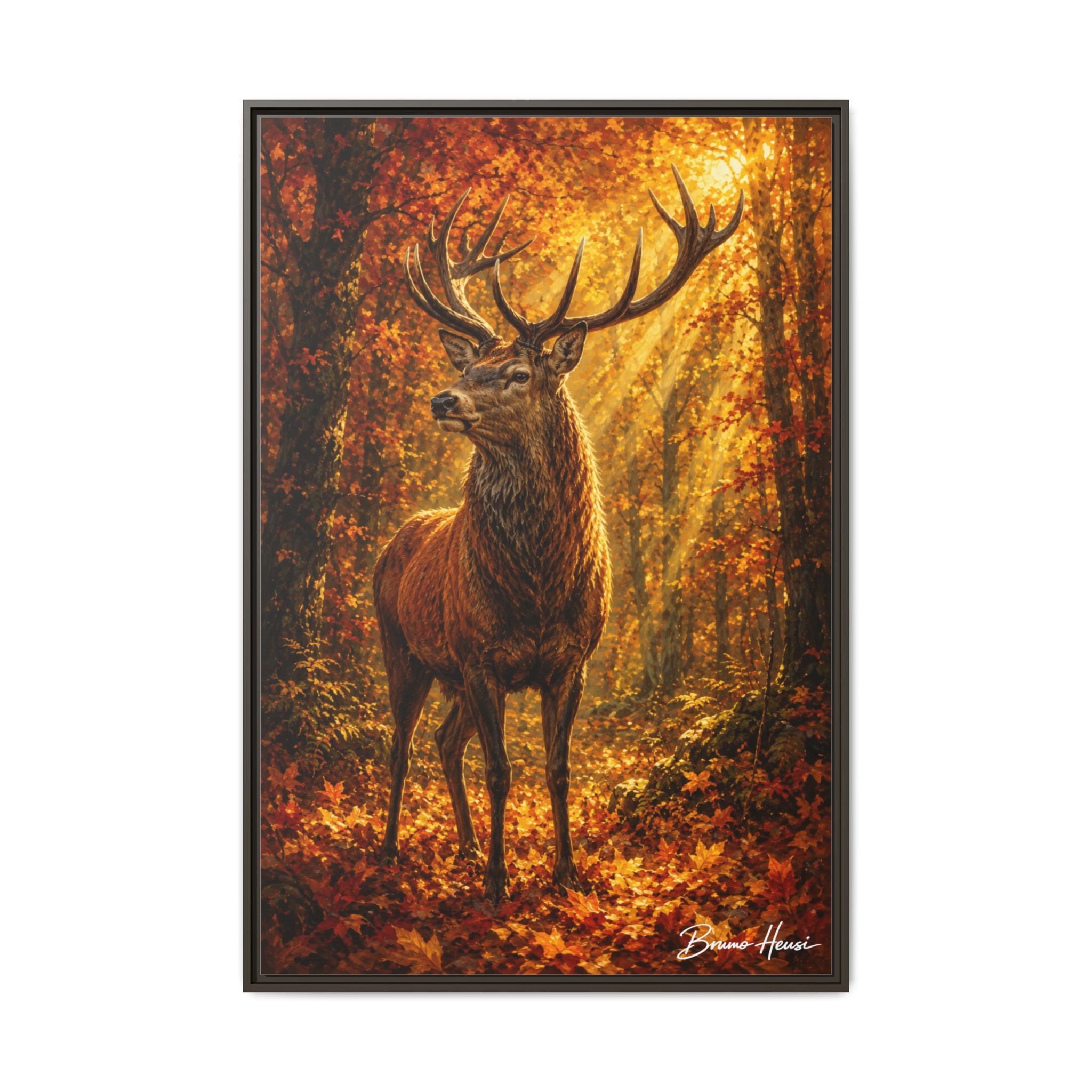 Majestic Stag Framed Canvas Wall Art — Autumn Forest Matte Print