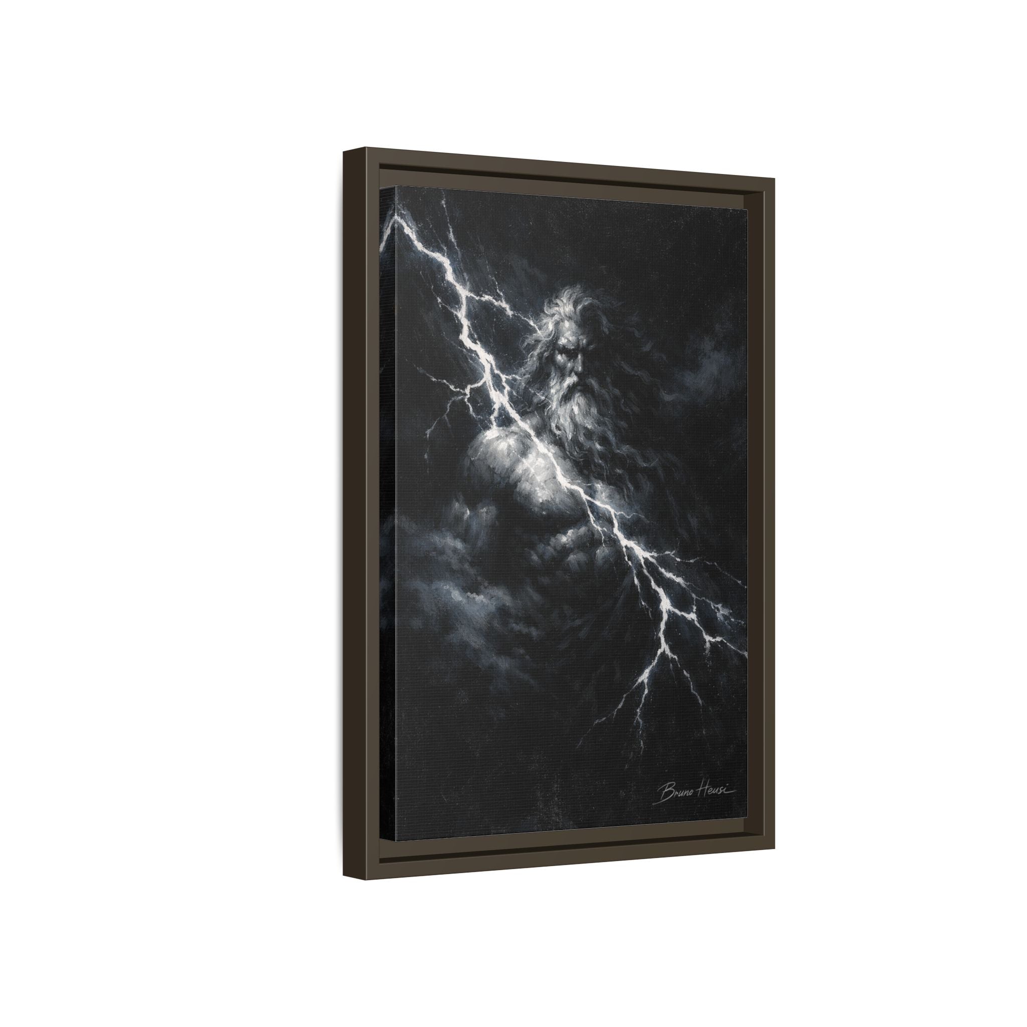 Zeus Lightning God Framed Canvas Wall Art — Stormy Mythology Print