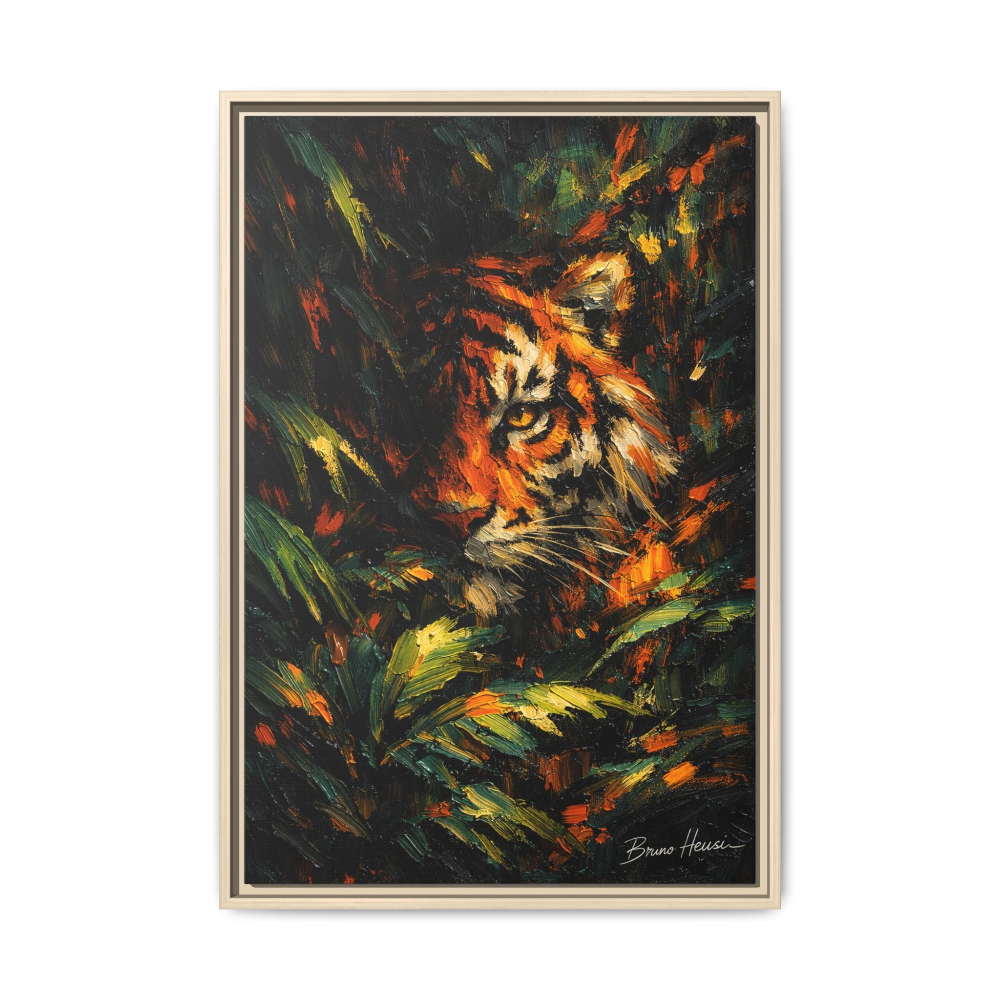 Framed Matte Canvas - Vibrant Tiger Jungle Print