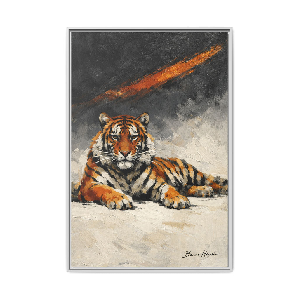 Framed Tiger Canvas Wall Art — Majestic Orange & Gray Matte Print