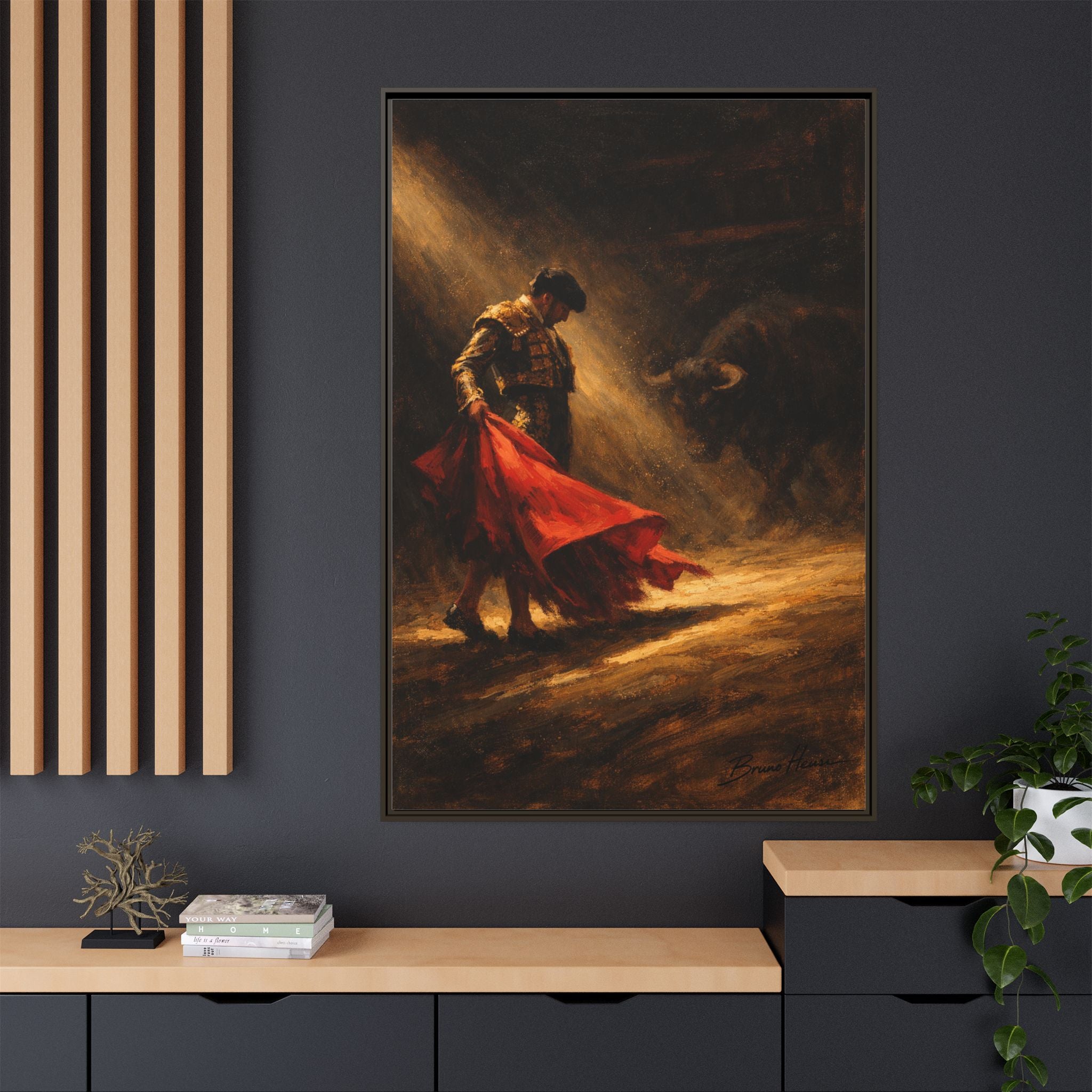 Matador Canvas Wall Art – Classic Spanish Bullfighting Scene Framed Print