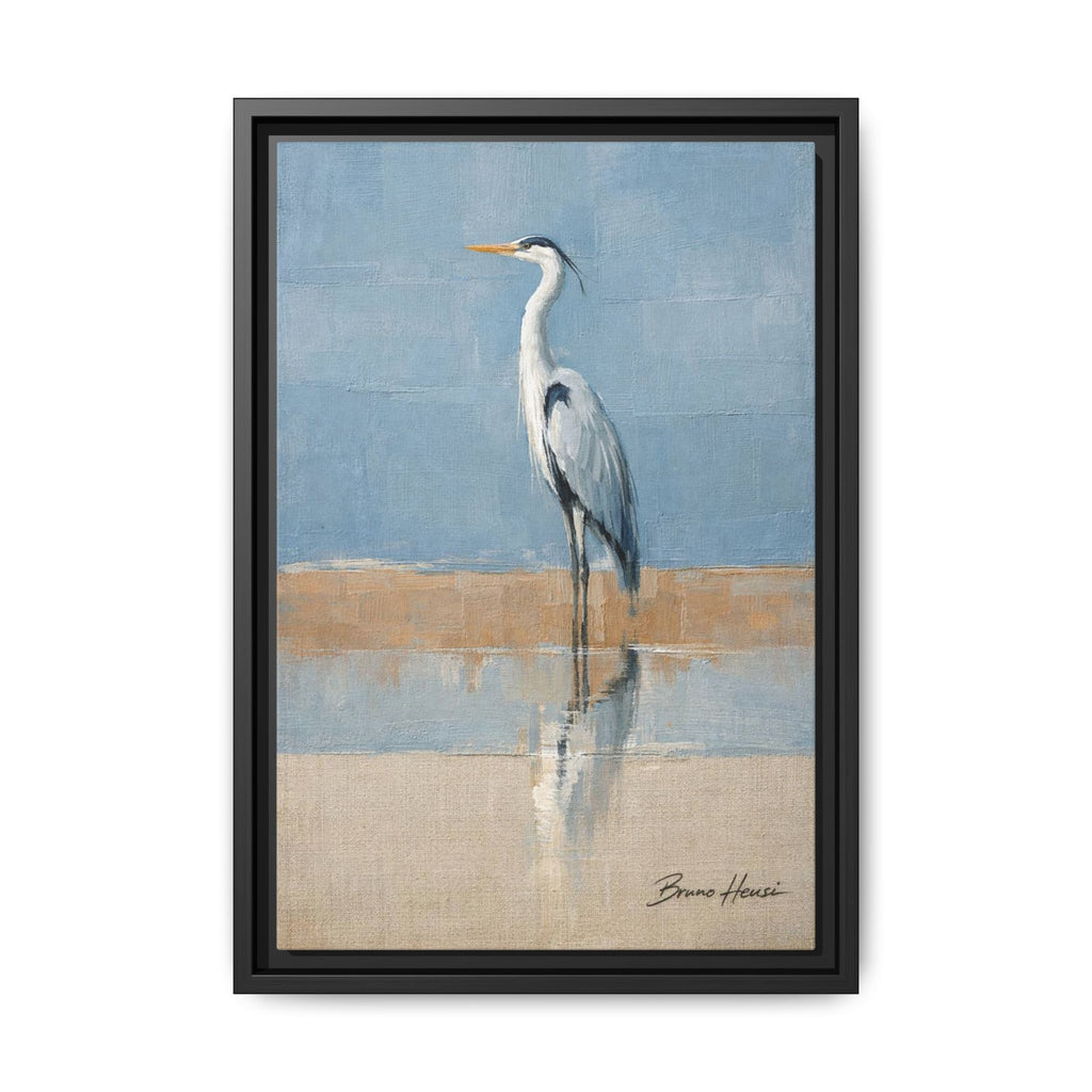 Framed Heron Canvas Art – Coastal Shorebird Wall Decor