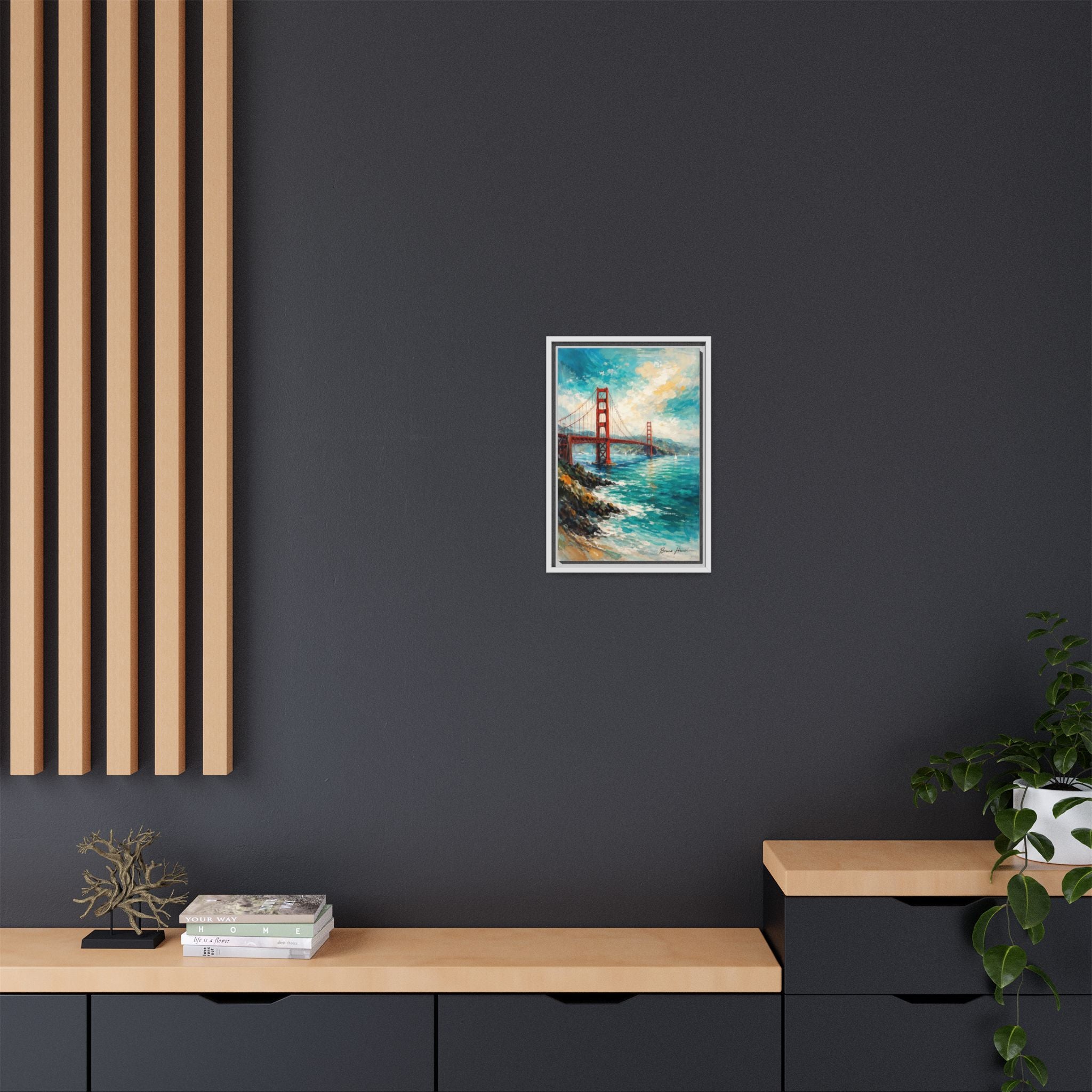Golden Gate Bridge Seascape Matte Canvas Framed Wall Art