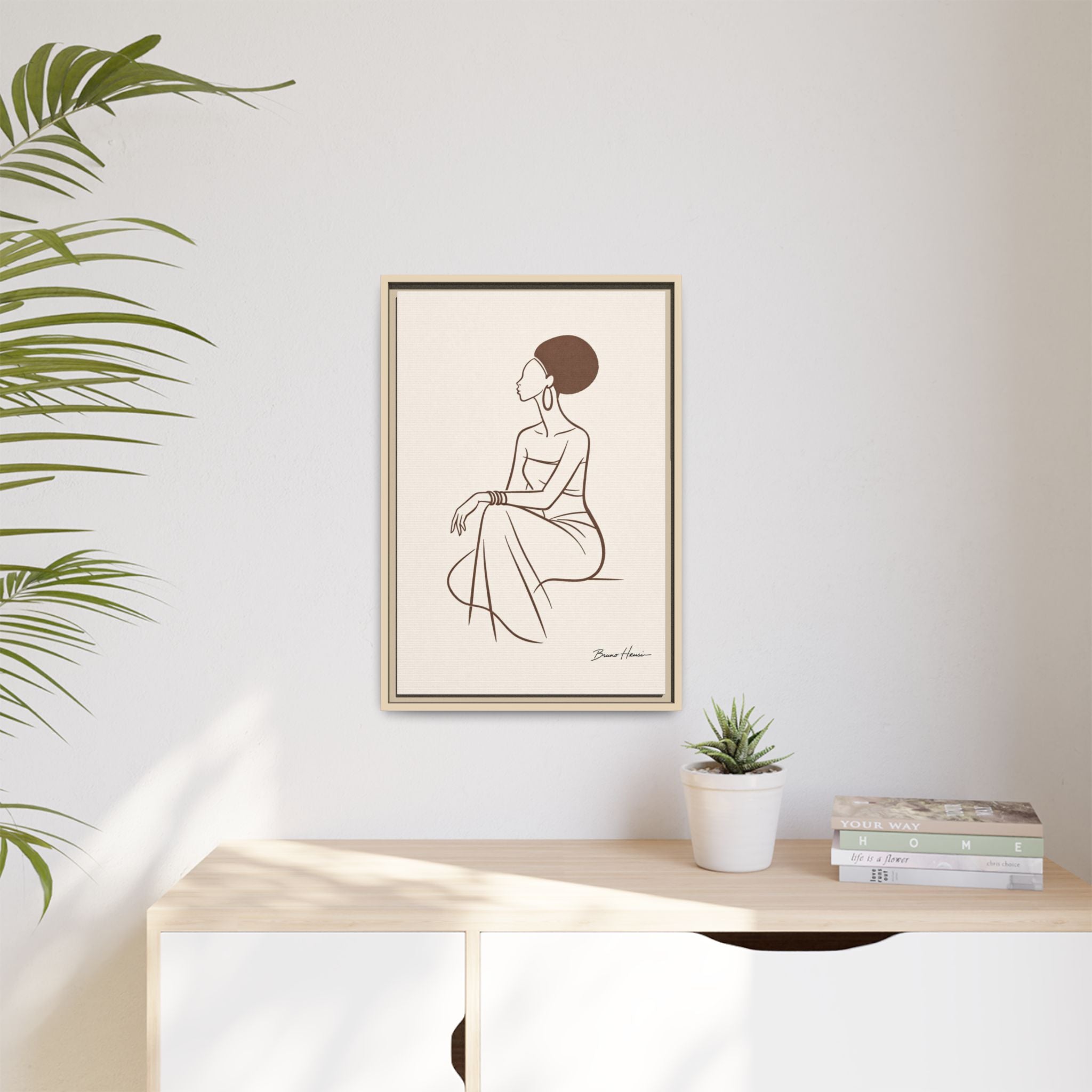 Elegant Minimalist Line Art Woman — Framed Matte Canvas Wall Art