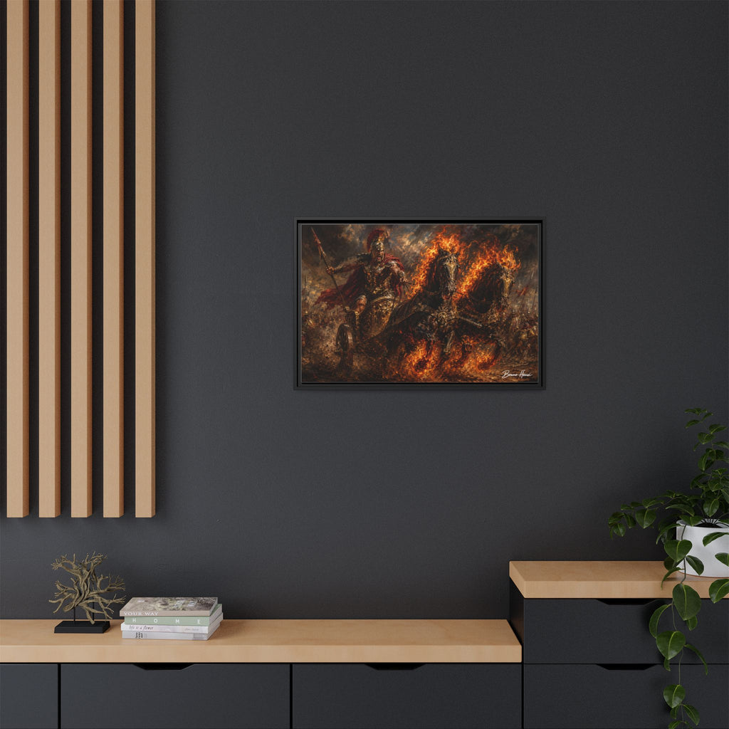 Flaming Chariot Framed Canvas Wall Art — Mythic Warrior Matte Print