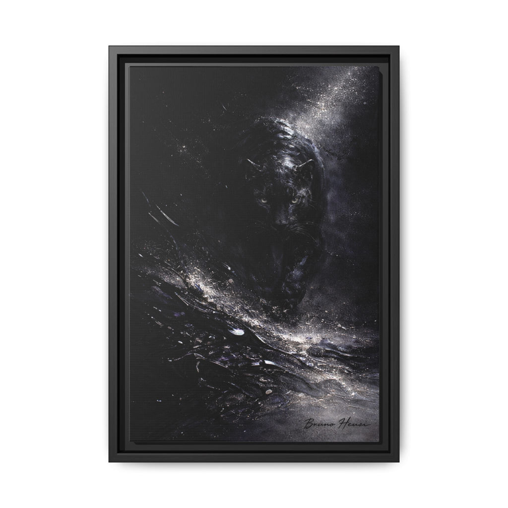 Cosmic Black Panther Matte Framed Canvas – Dark Abstract Wildlife Wall Art