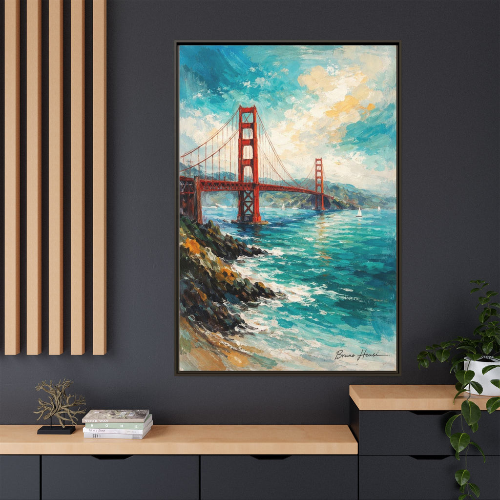 Golden Gate Bridge Seascape Matte Canvas Framed Wall Art
