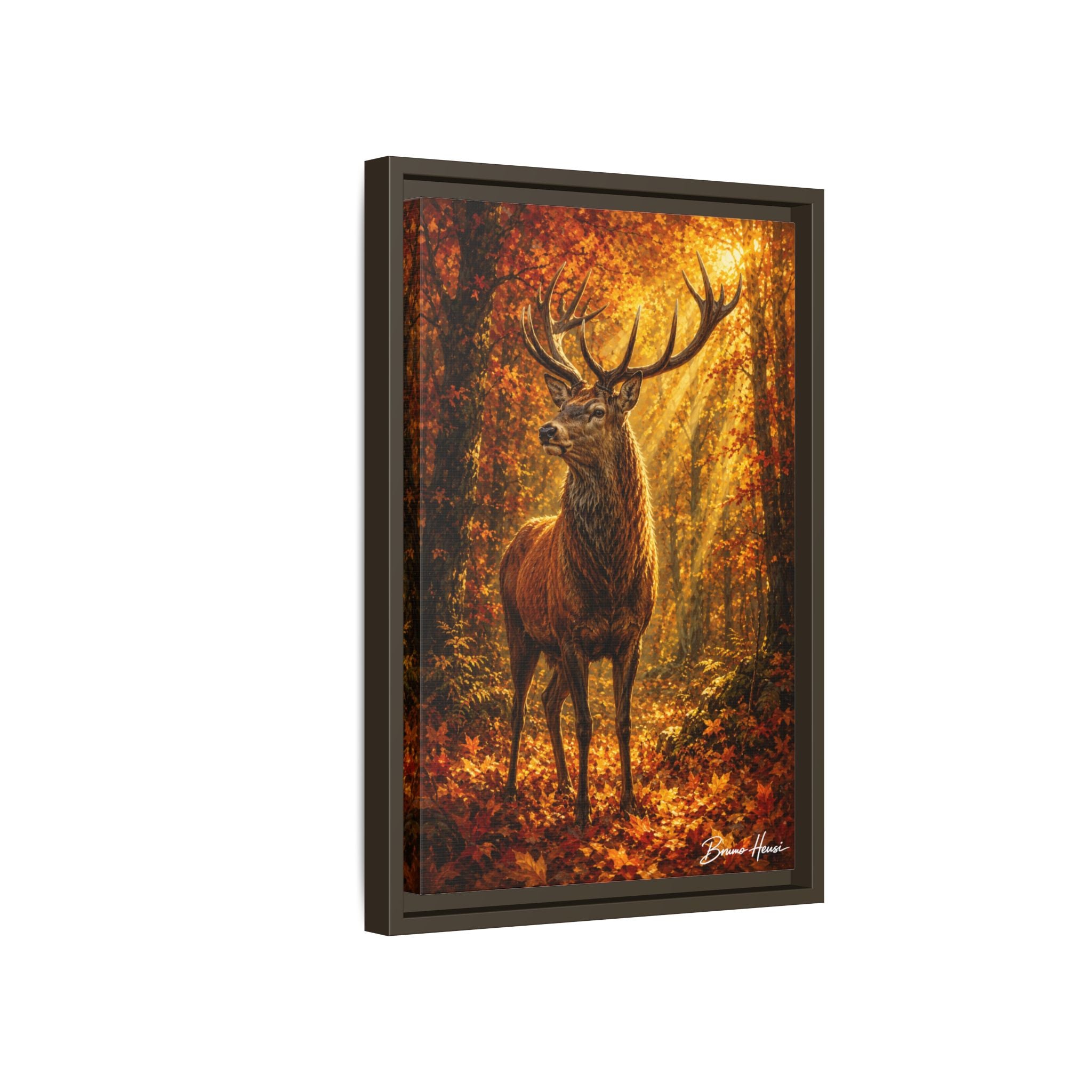 Majestic Stag Framed Canvas Wall Art — Autumn Forest Matte Print