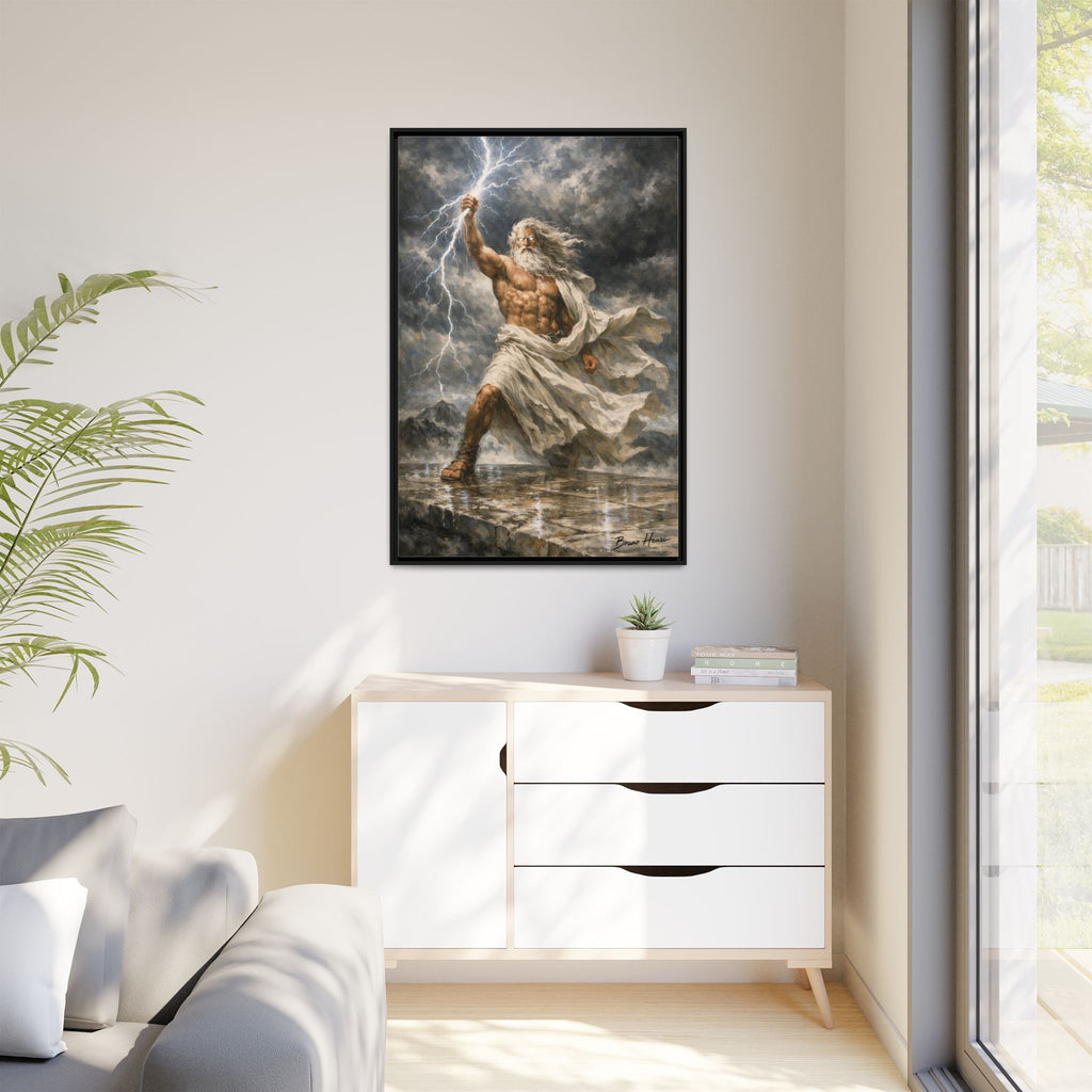 Framed Matte Canvas - Zeus Lightning God Wall Art