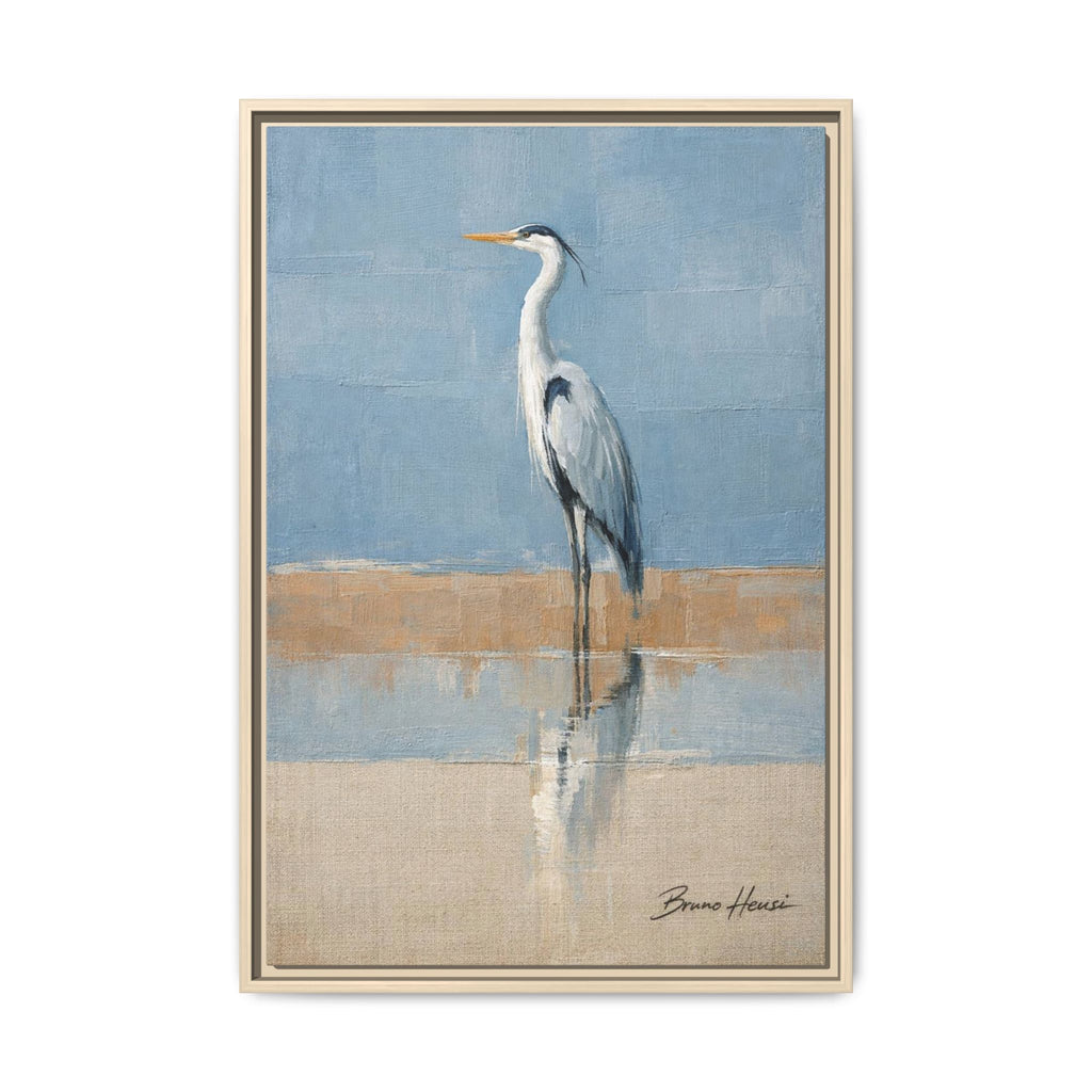 Framed Heron Canvas Art – Coastal Shorebird Wall Decor